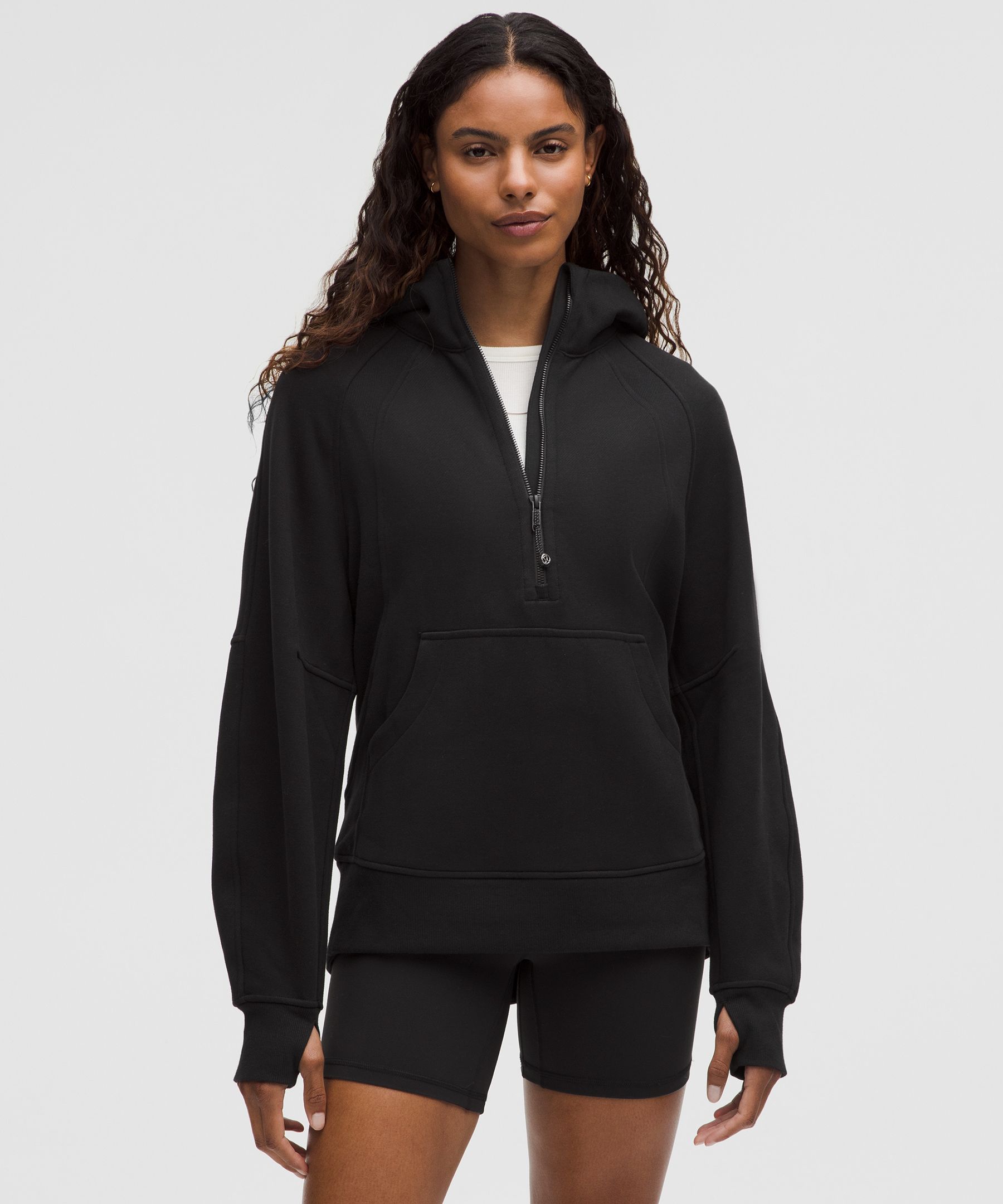 Scuba Oversized Half-Zip Long Hoodie - Black,Neutral