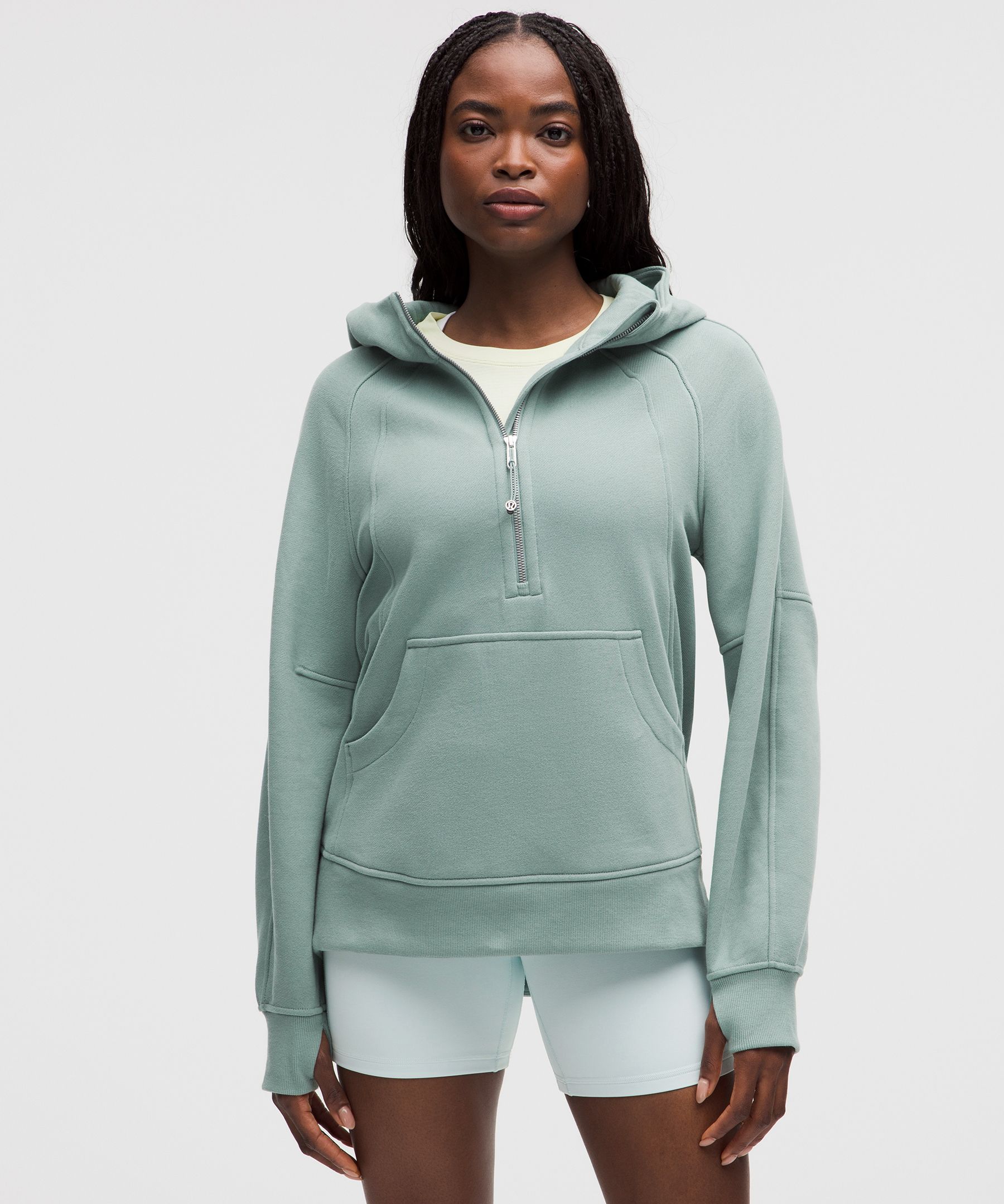 Scuba Oversized Half-Zip Long Hoodie - Blue,Pastel