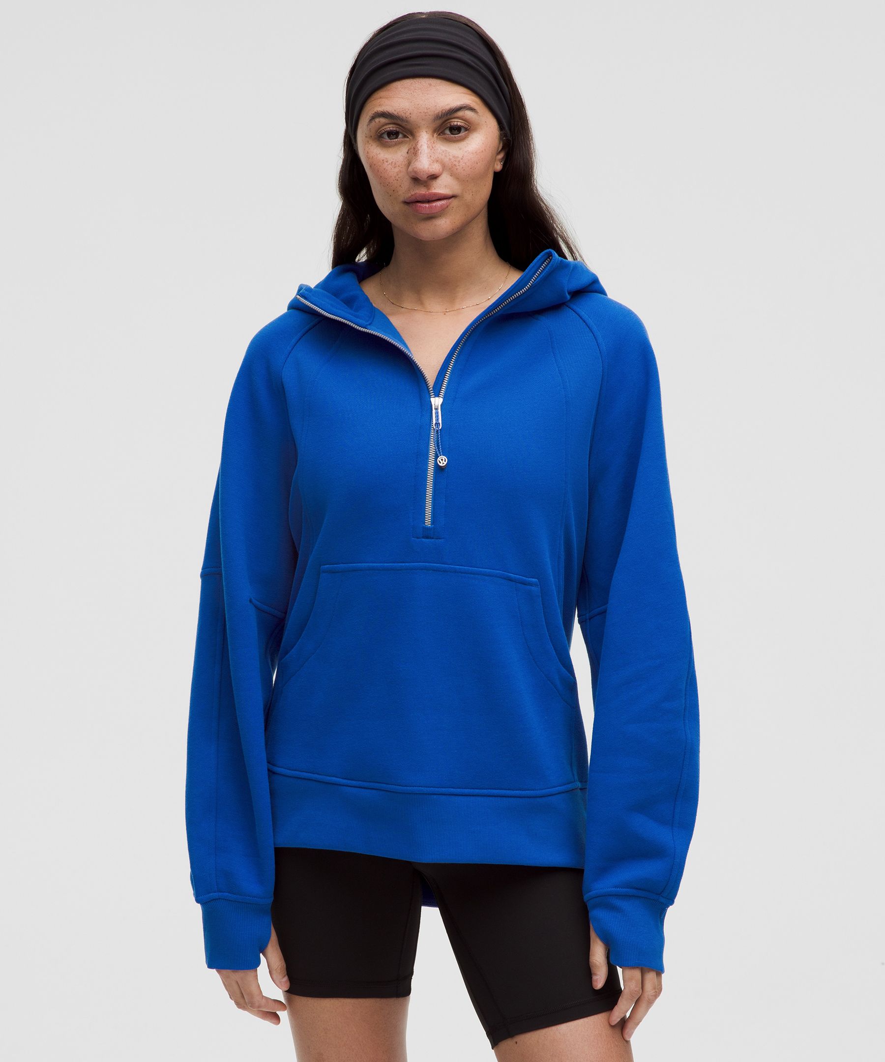 Scuba Oversized Half-Zip Long Hoodie - Blue