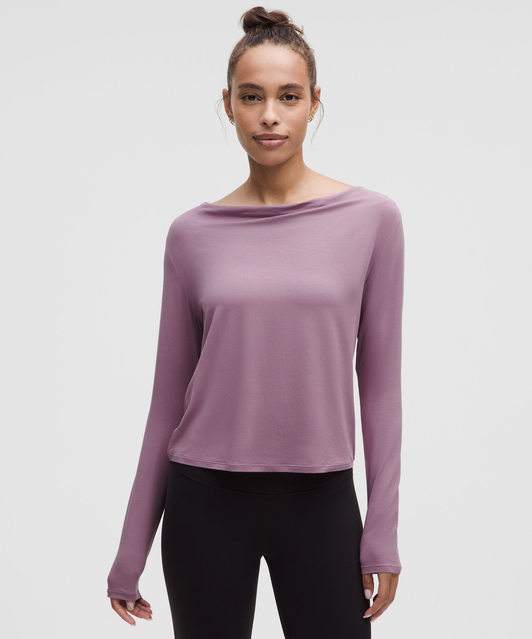 Modal-Silk Cowl-Neck Long-Sleeve Shirt - Purple