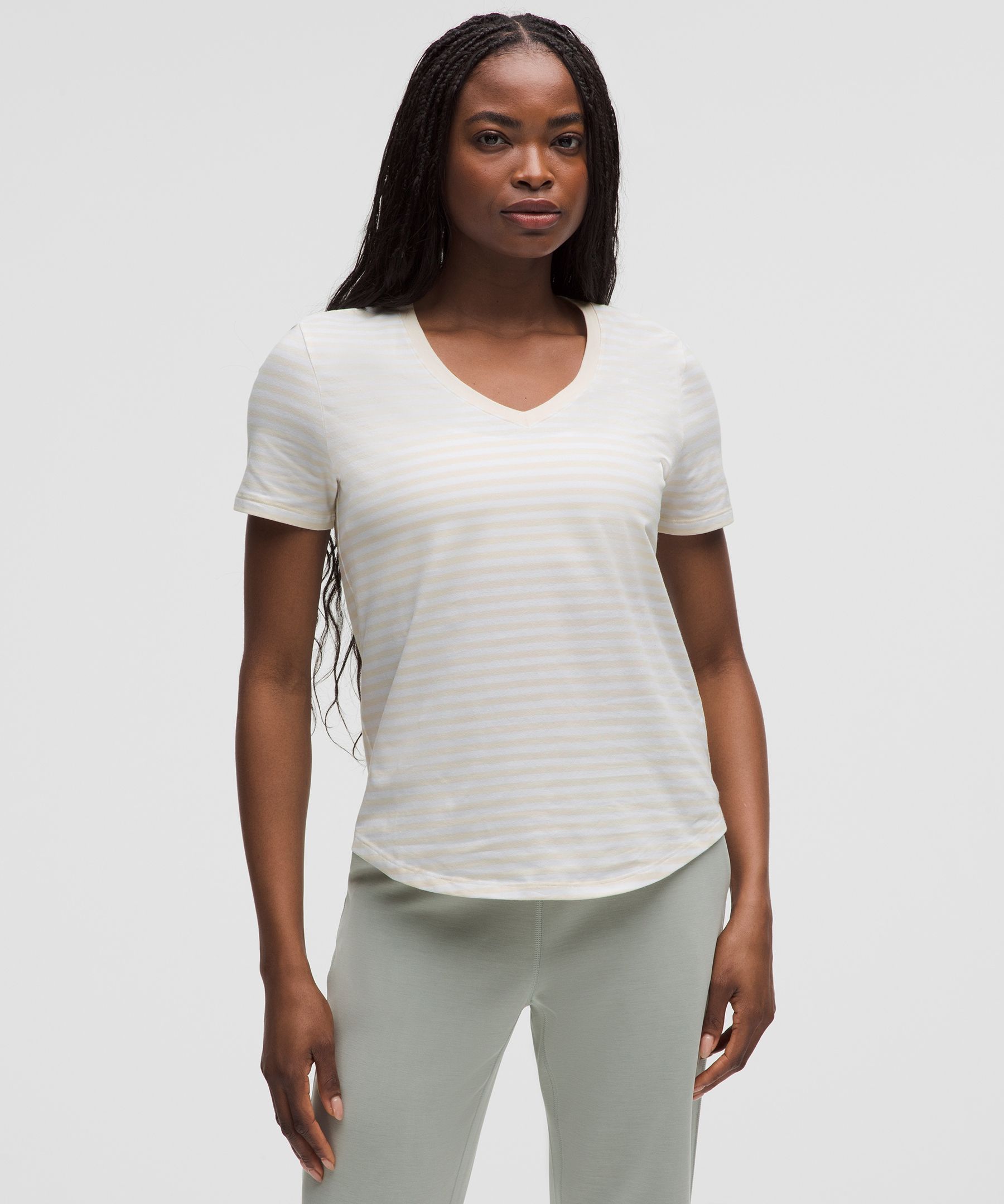 Love V-Neck T-Shirt - White,Neutral,Striped,Printed