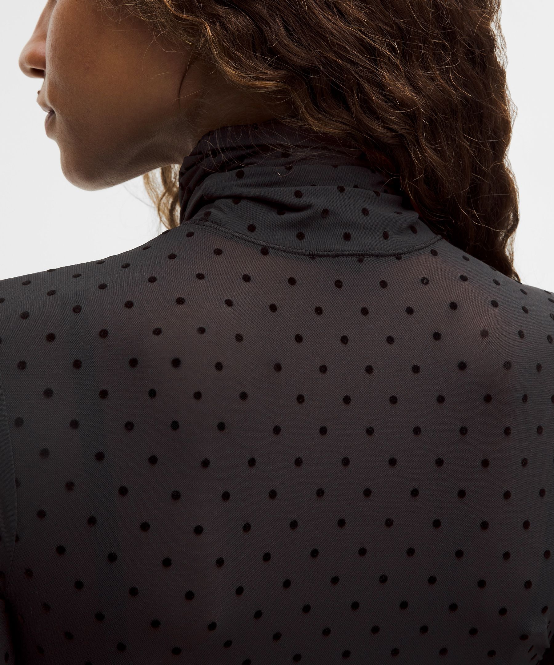 Wundermost Flocked Nulu Mesh Turtleneck Long-Sleeve Bodysuit