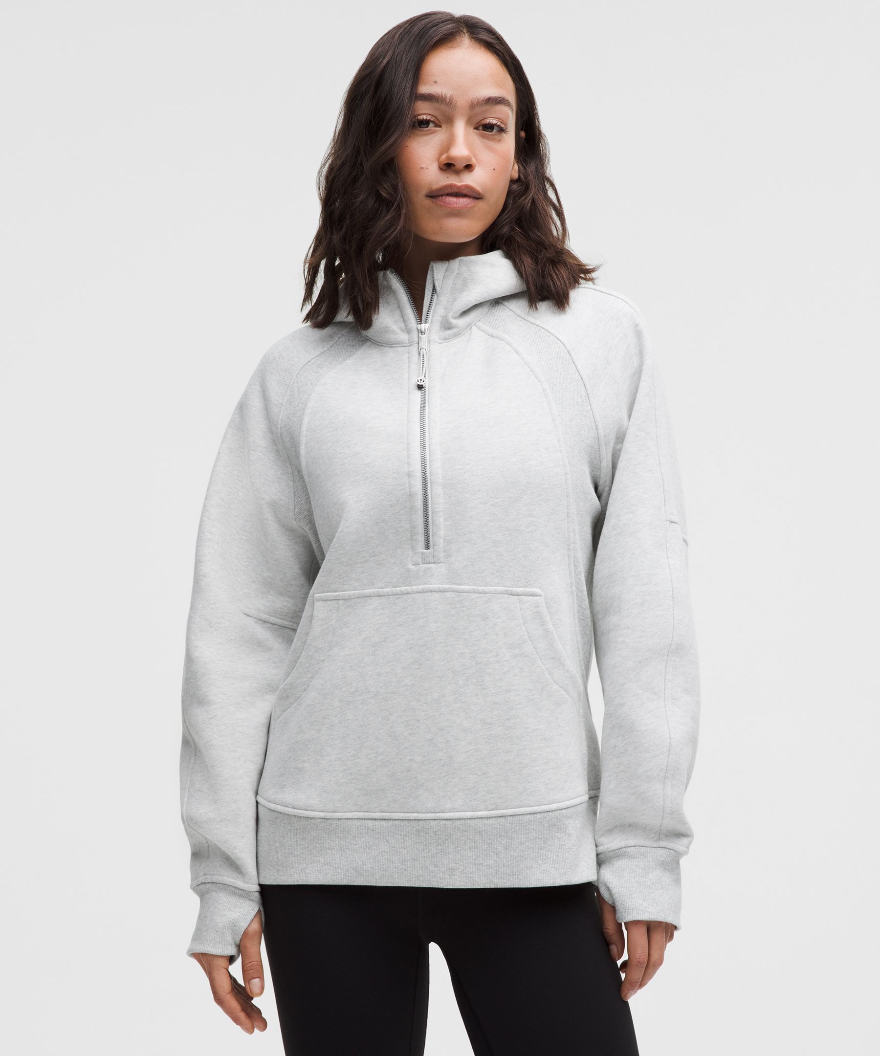 Scuba Oversized Half-Zip Long Hoodie - Grey,Neutral