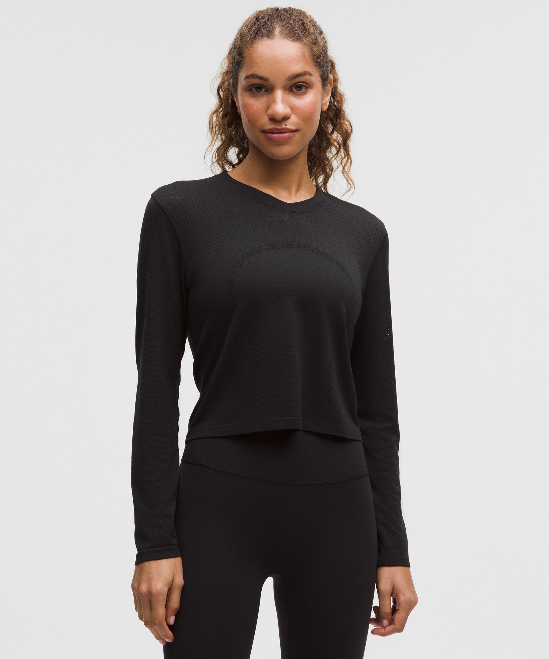 Swiftly Open-Hole V-Neck Long-Sleeve Shirt