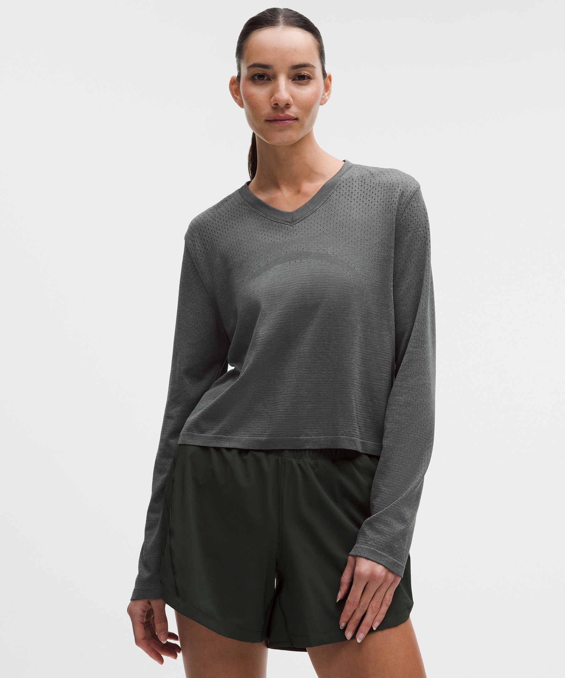 Swiftly Open-Hole V-Neck Long-Sleeve Shirt