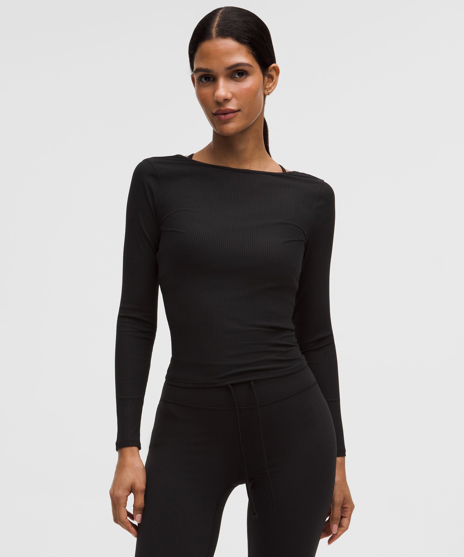 lululemon – Women’s Ribbed Scoop-Back Yoga Long-Sleeve Shirt – Color Black – Size XS