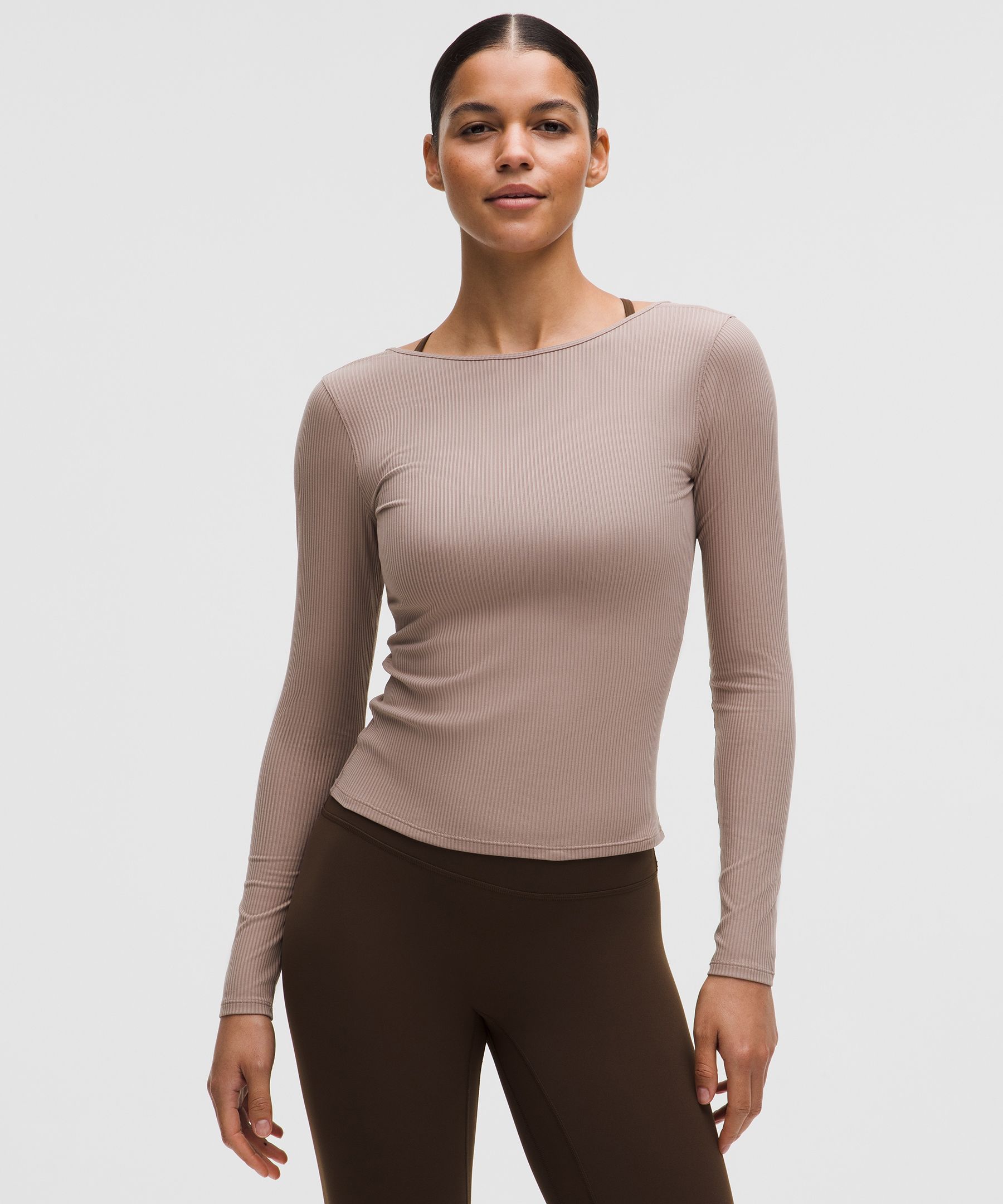 Ribbed Scoop-Back Yoga Long-Sleeve Shirt