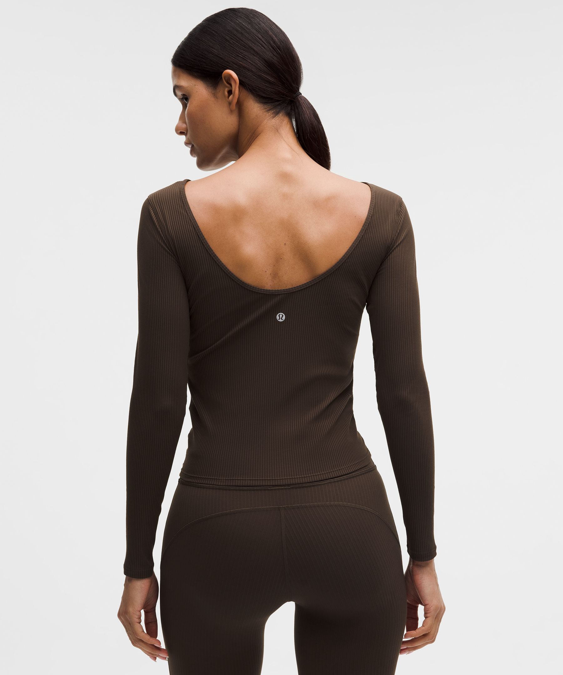 Ribbed Scoop-Back Yoga Long-Sleeve Shirt