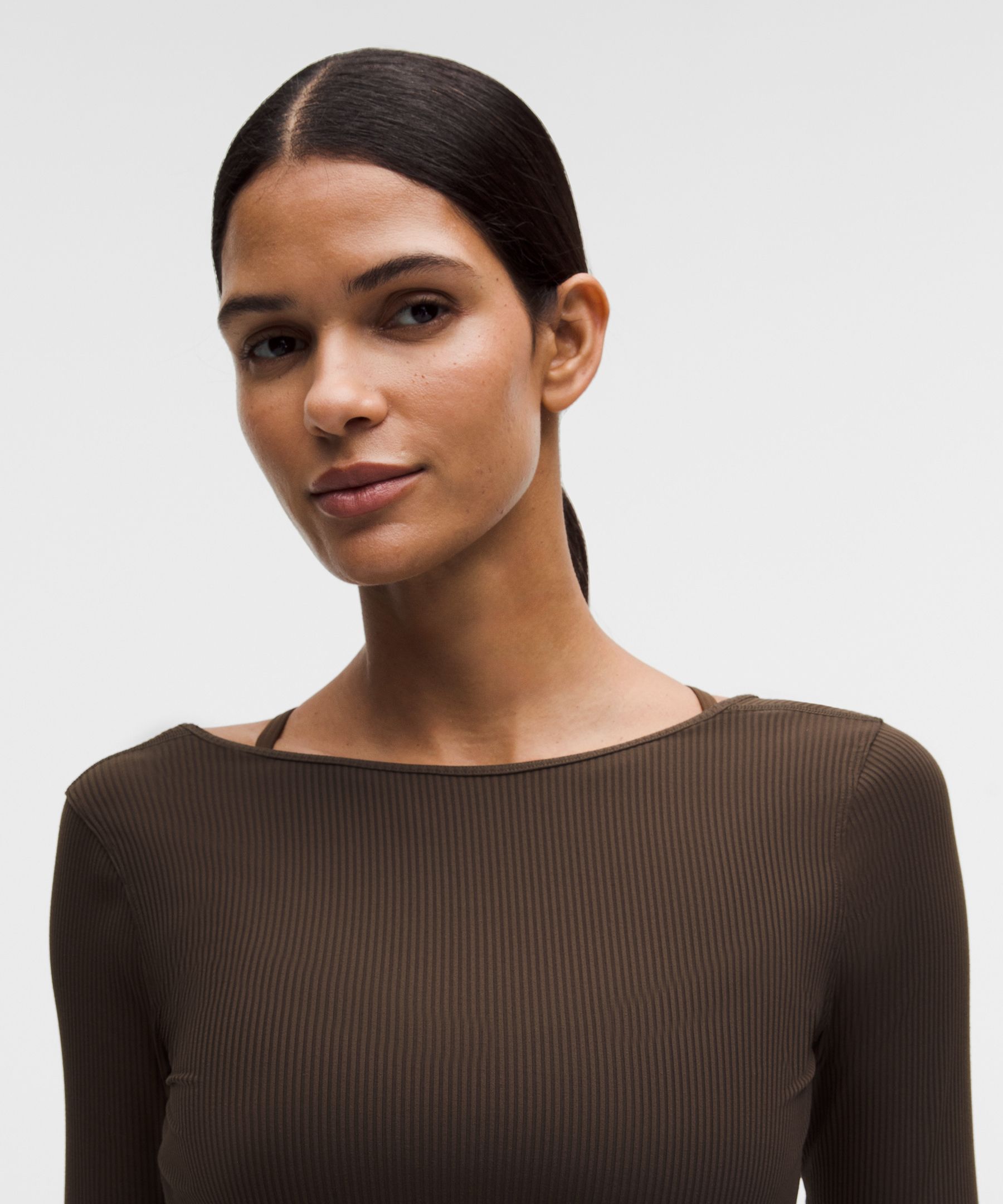Ribbed Scoop-Back Yoga Long-Sleeve Shirt