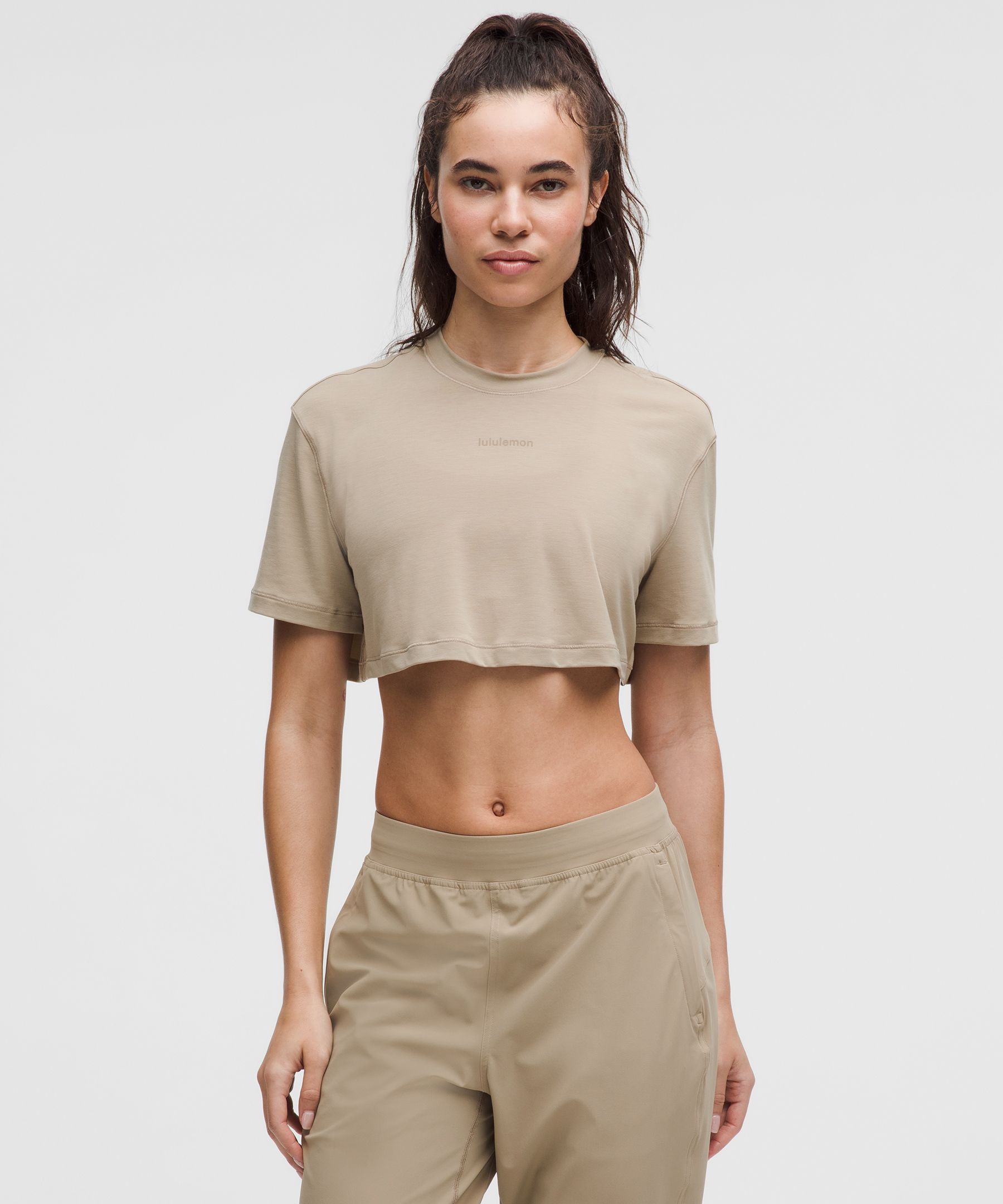 Jersey Training Super Cropped Short Sleeve Shirt - Brown