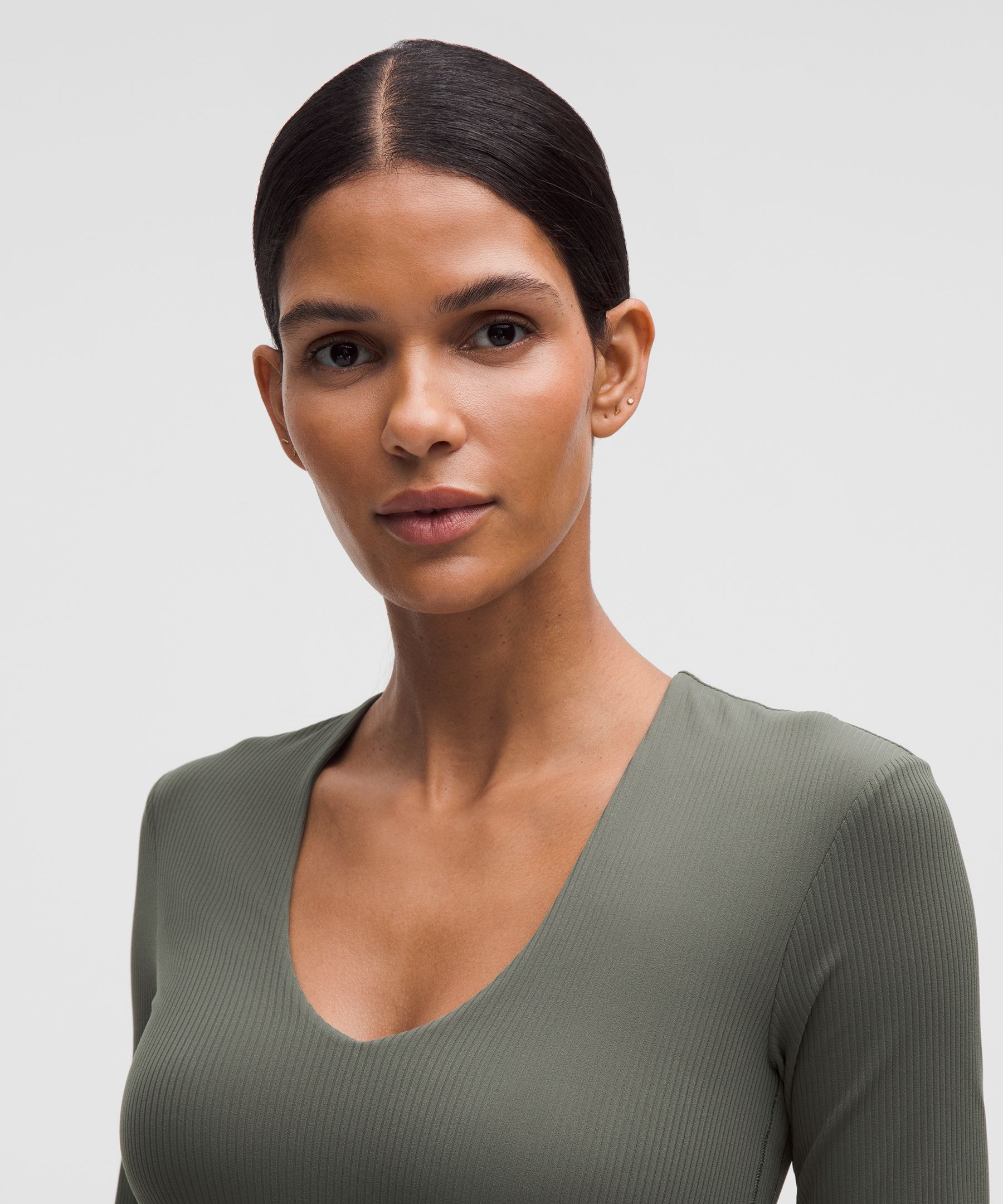 All It Takes Ribbed Nulu V-Neck Long-Sleeve Shirt *B-D Cups