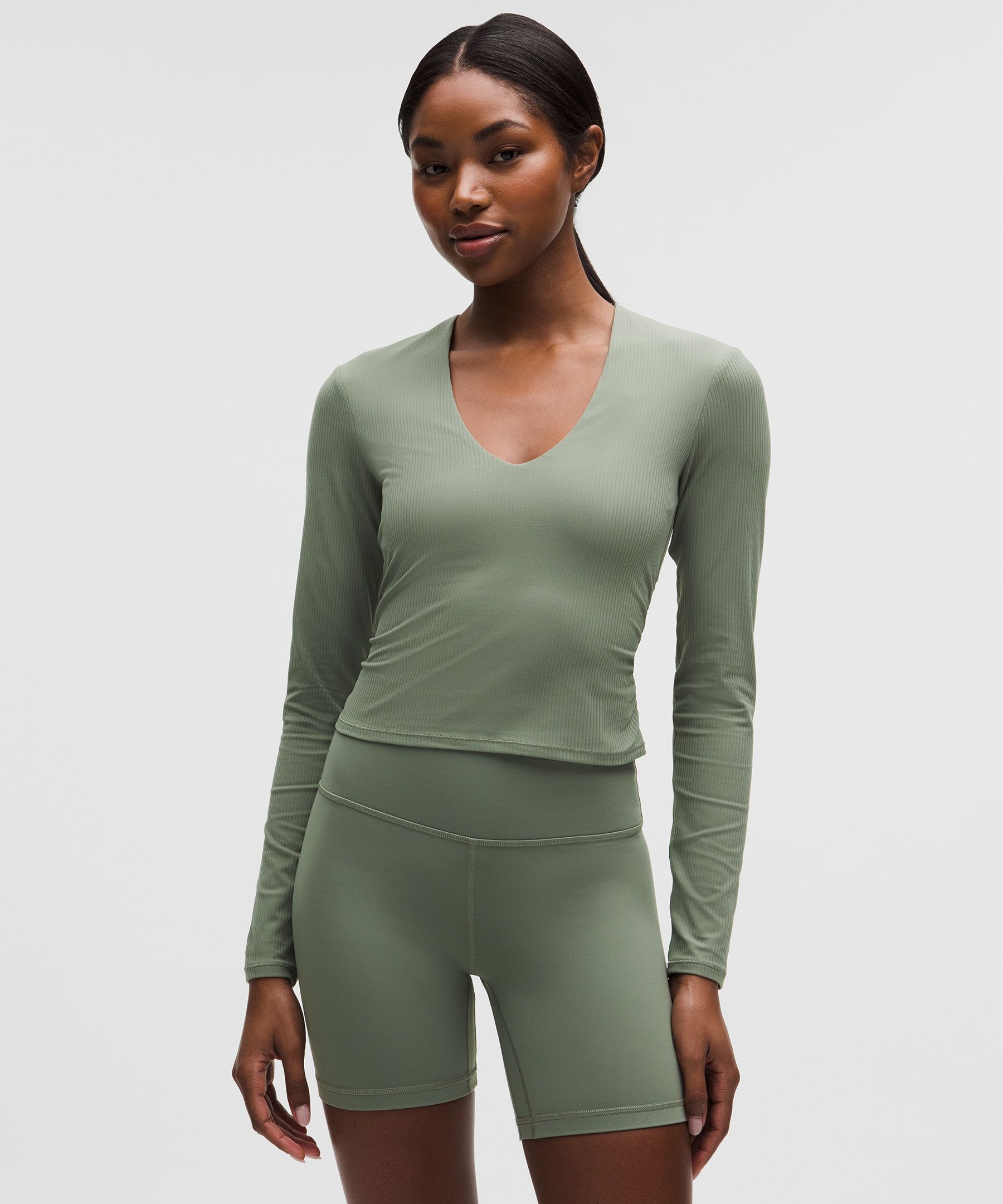 All It Takes Ribbed Nulu V-Neck Long-Sleeve Shirt *B-D Cups