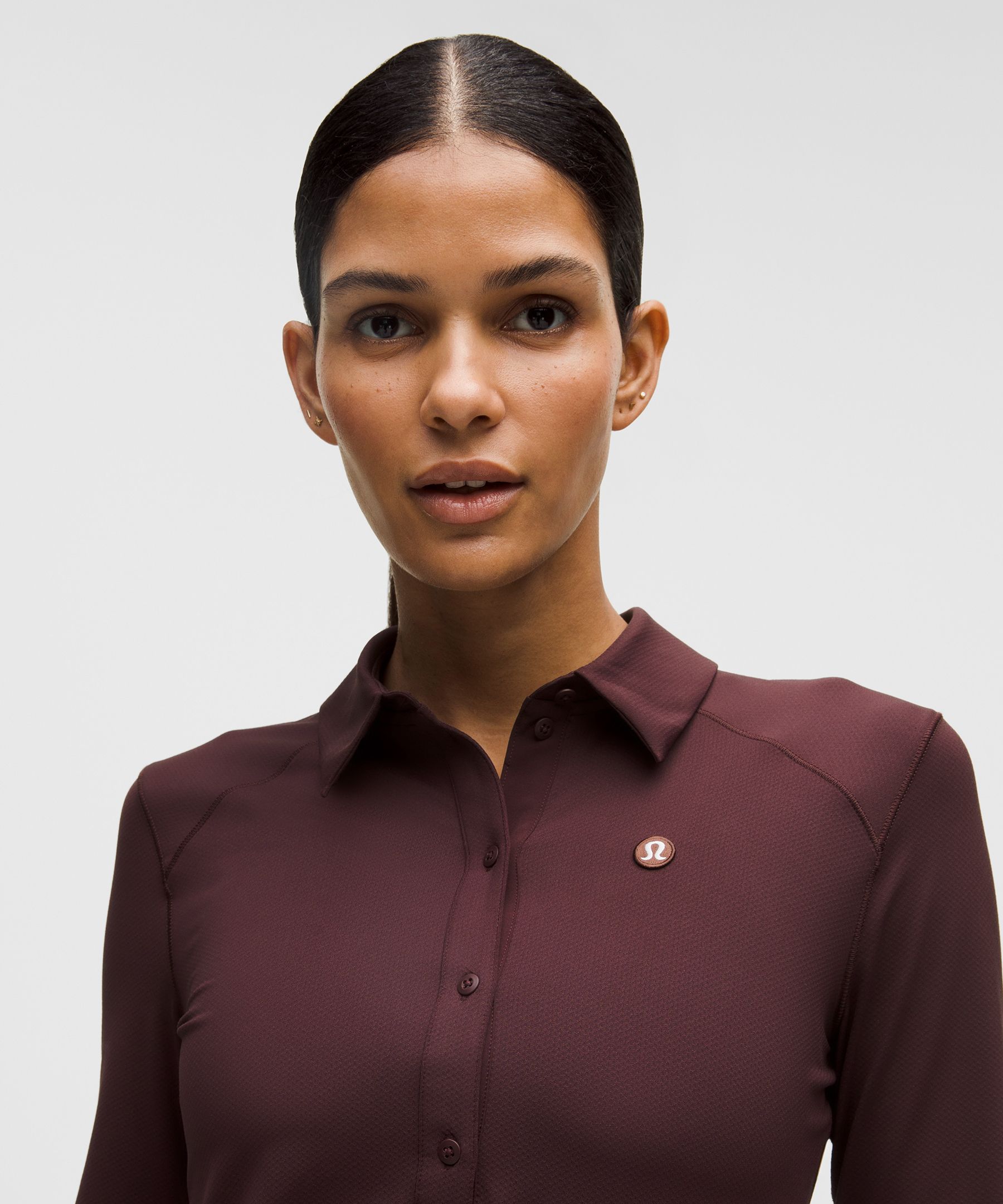 Lululemon Quick-dry Long-sleeve Polo Shirt In Burgundy