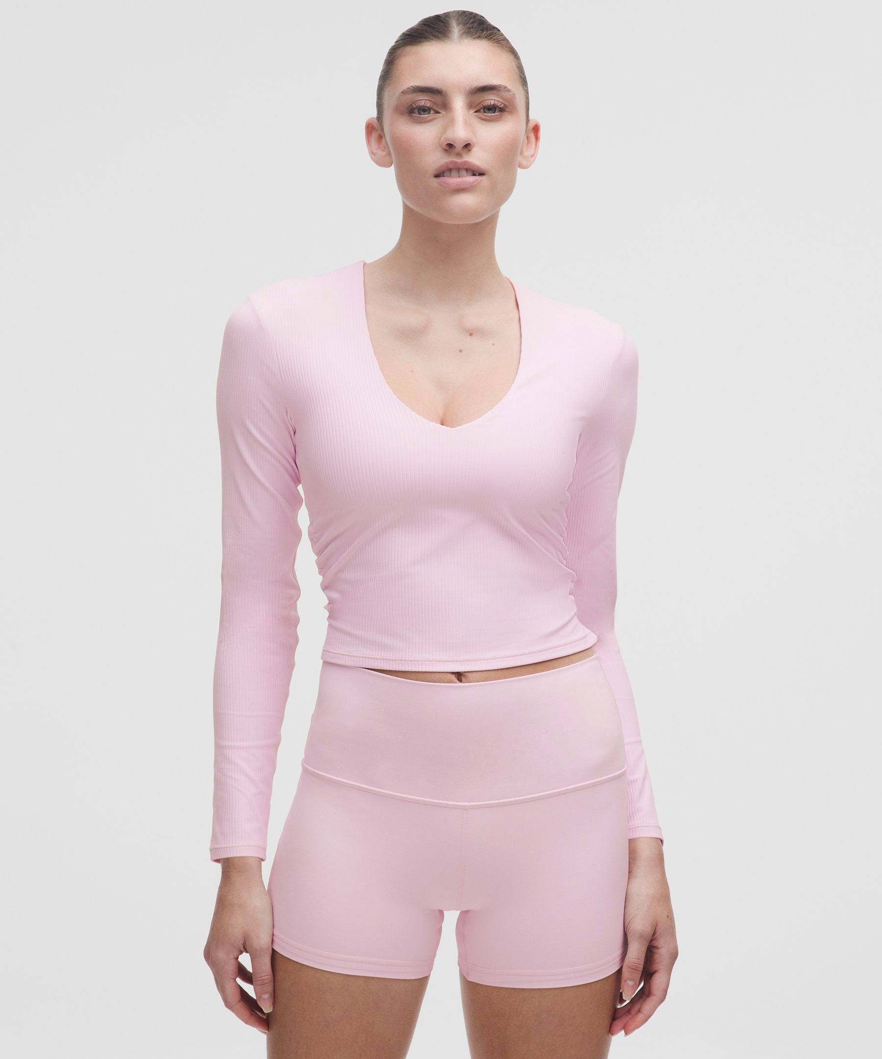 All It Takes Ribbed Nulu V-Neck Long-Sleeve Shirt  - Pink