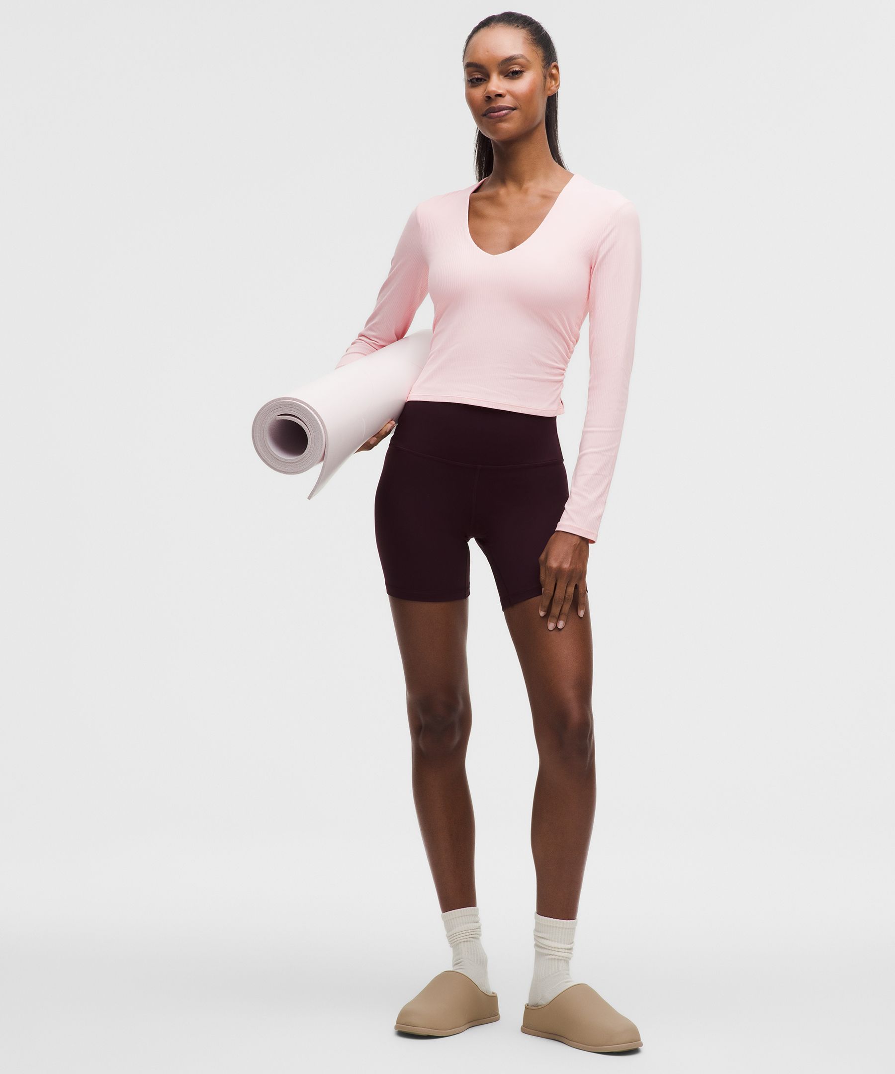 Lululemon All It Takes Ribbed Nulu V-neck Long-sleeve Shirt In Pink