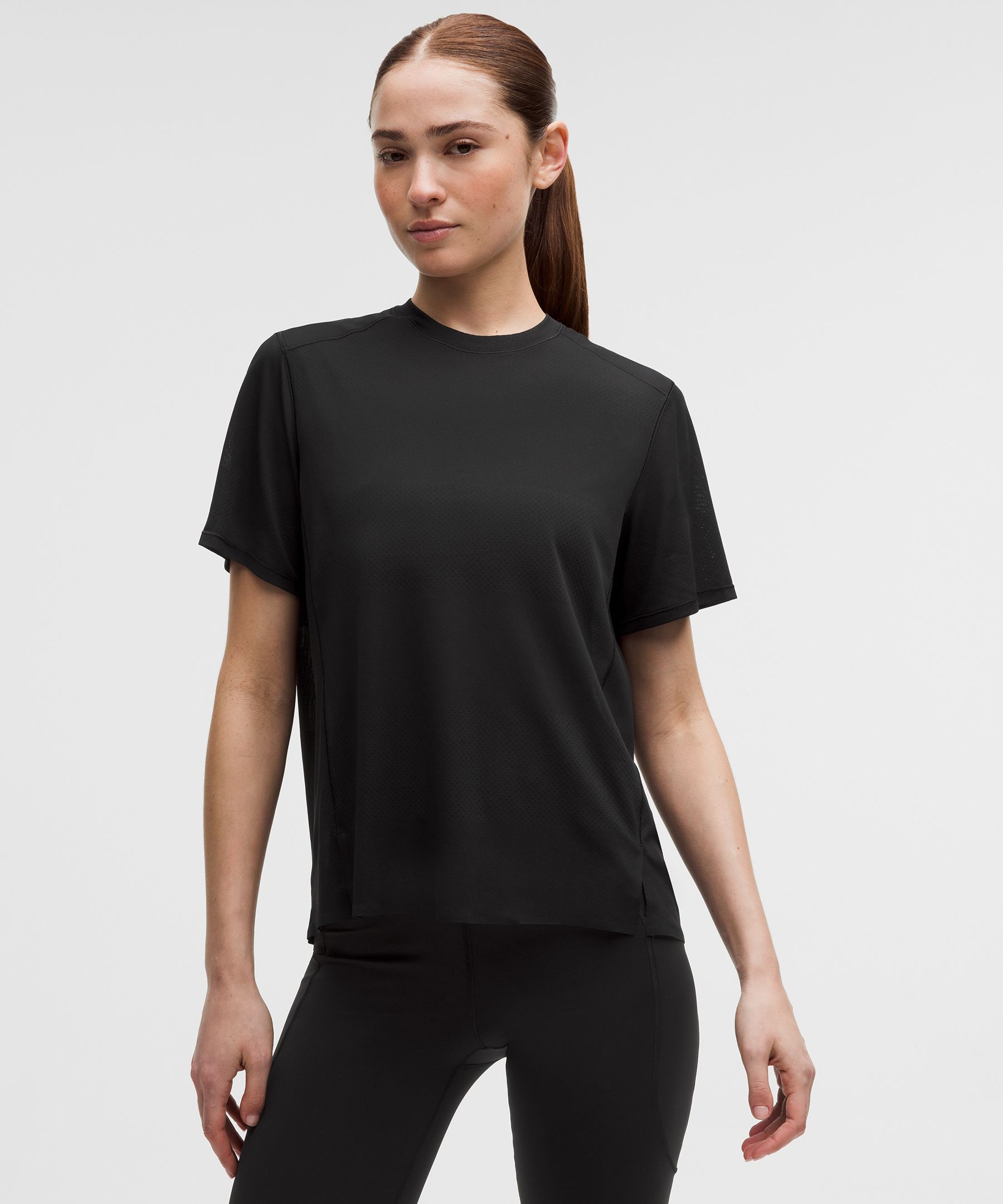 lululemon – Women’s Fast and Free Short-Sleeve Shirt Perforated Stripe – Color Black – Size XL