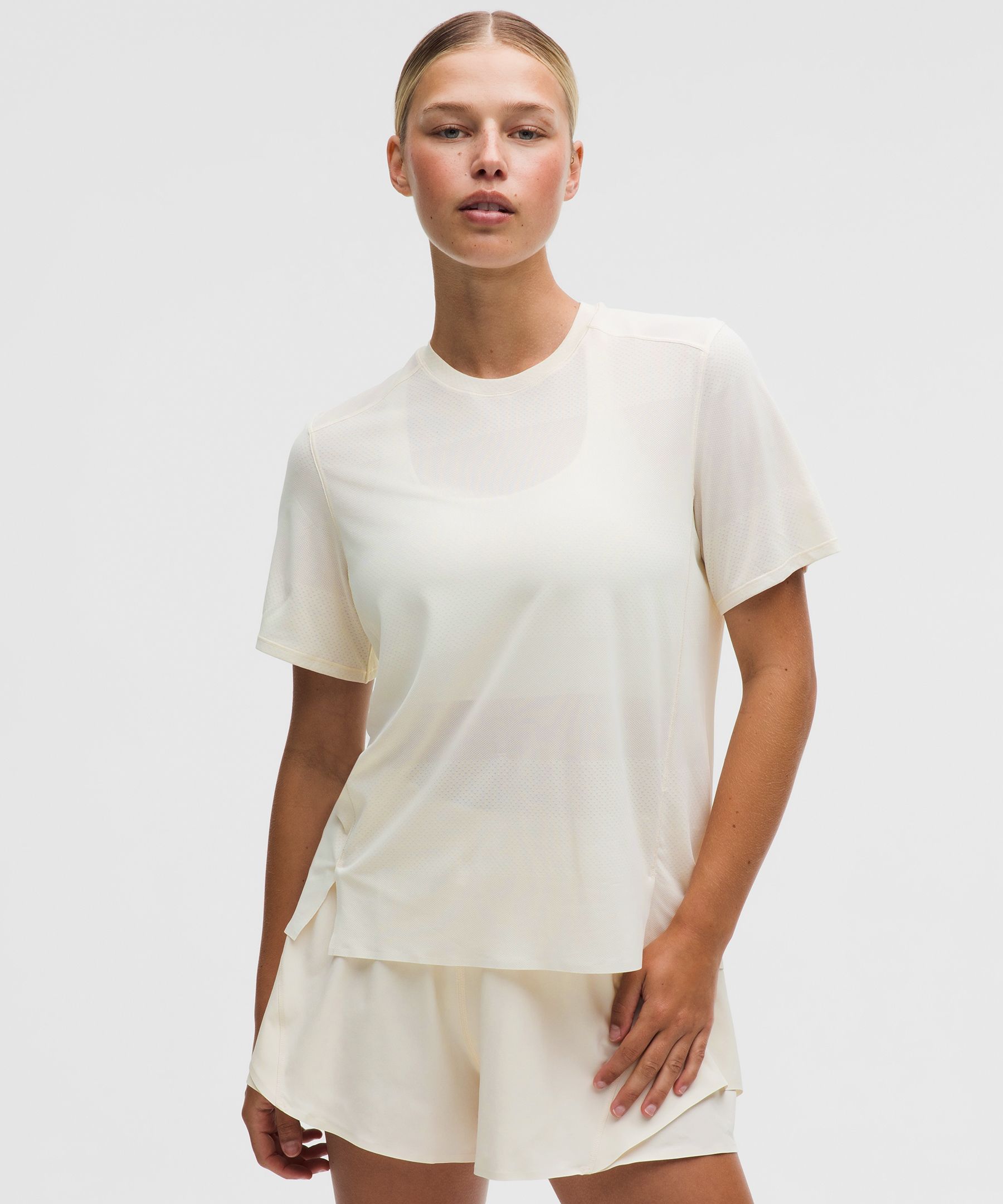 lululemon – Women’s Fast and Free Short-Sleeve Shirt Perforated Stripe – Color White – Size XS