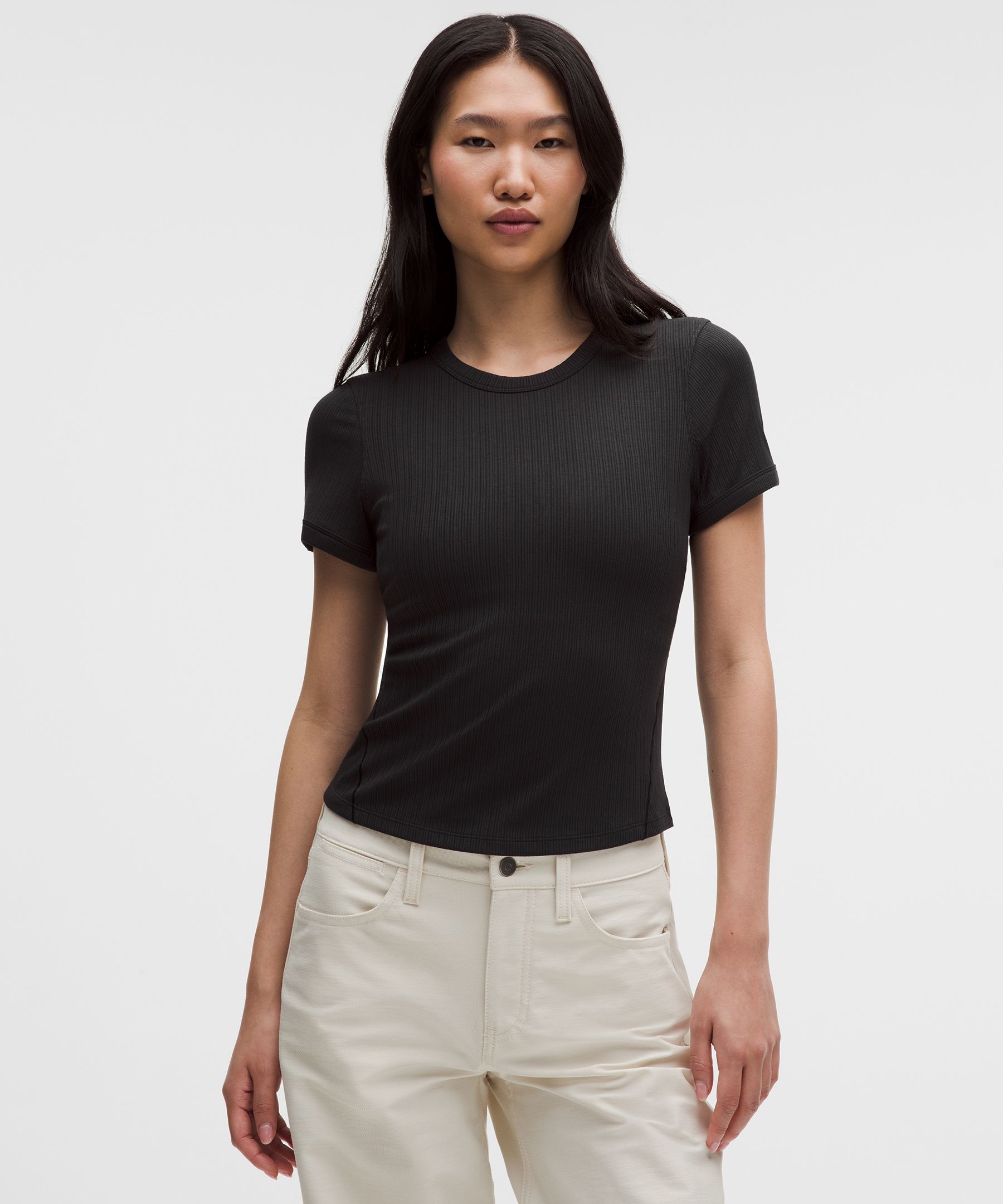 Hold Tight Micro-Rib Straight-Hem T-Shirt