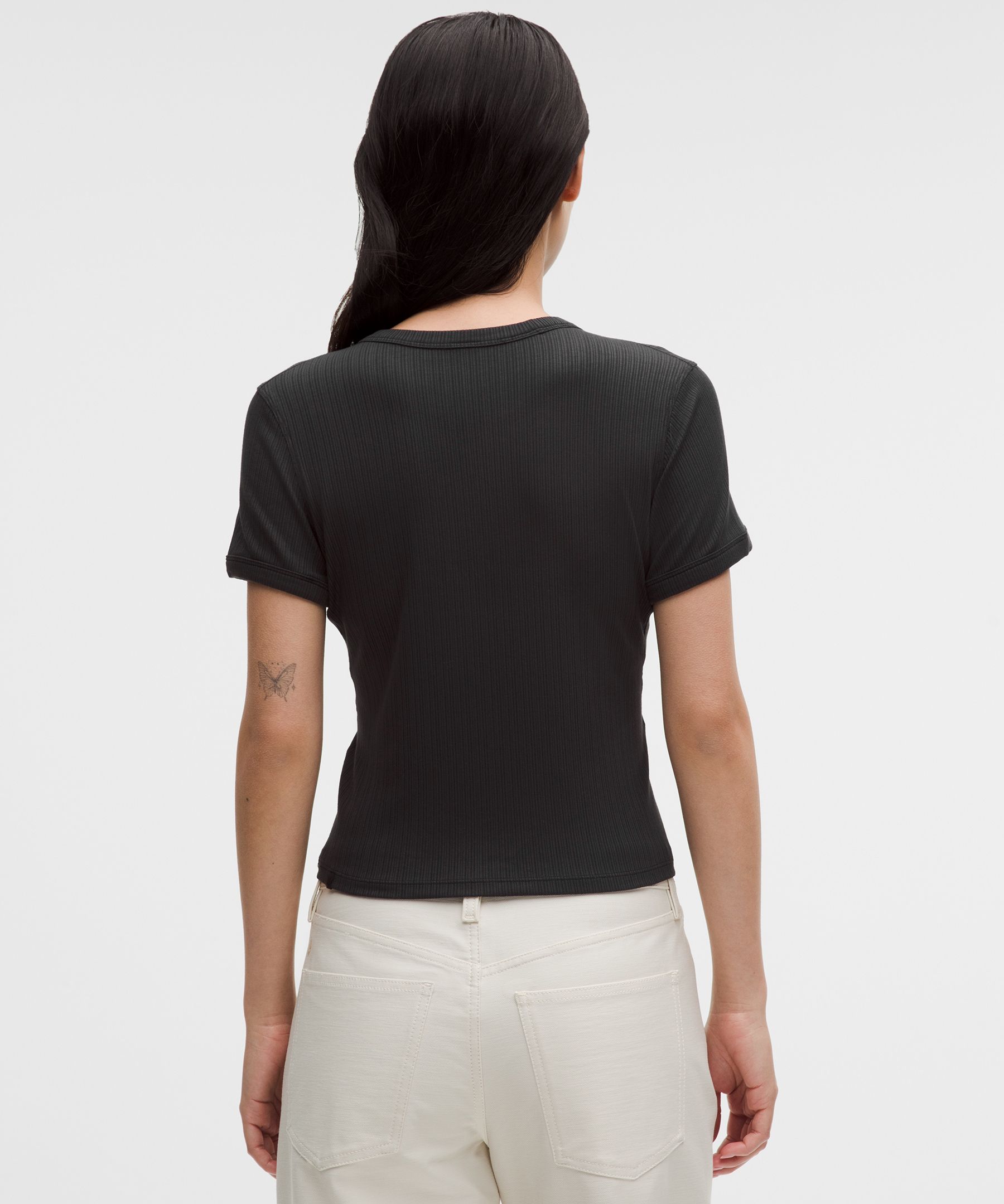 Hold Tight Micro-Rib Straight-Hem T-Shirt
