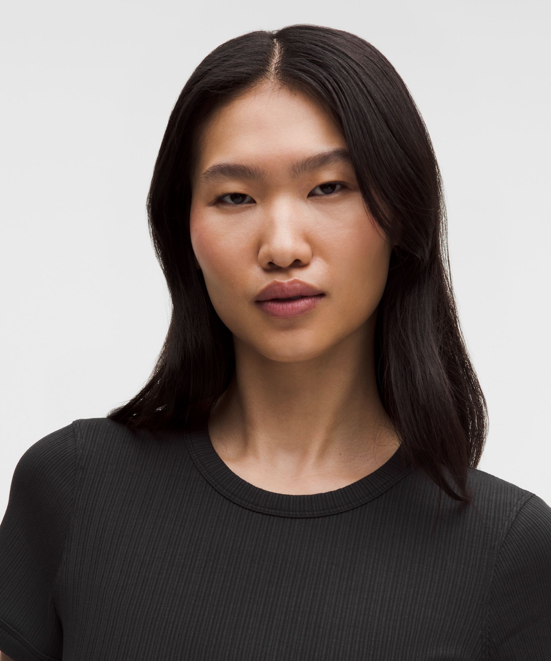 Hold Tight Micro-Rib Straight-Hem T-Shirt