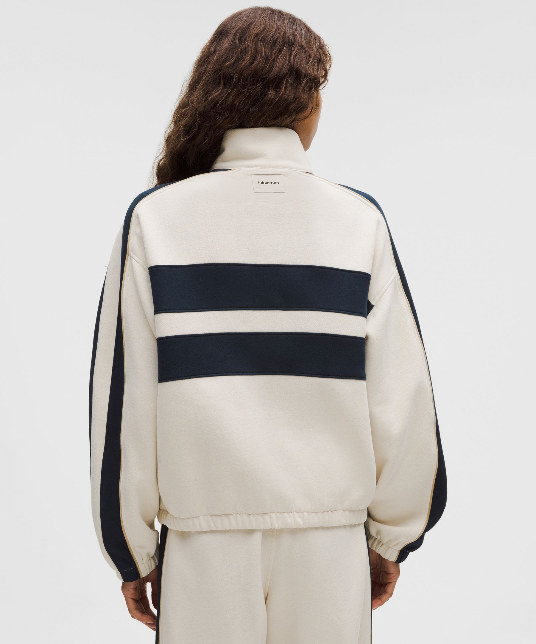 Sudadera de corte holgado Steady State con cremallera completa y cuello chimenea para mujer *Rayas