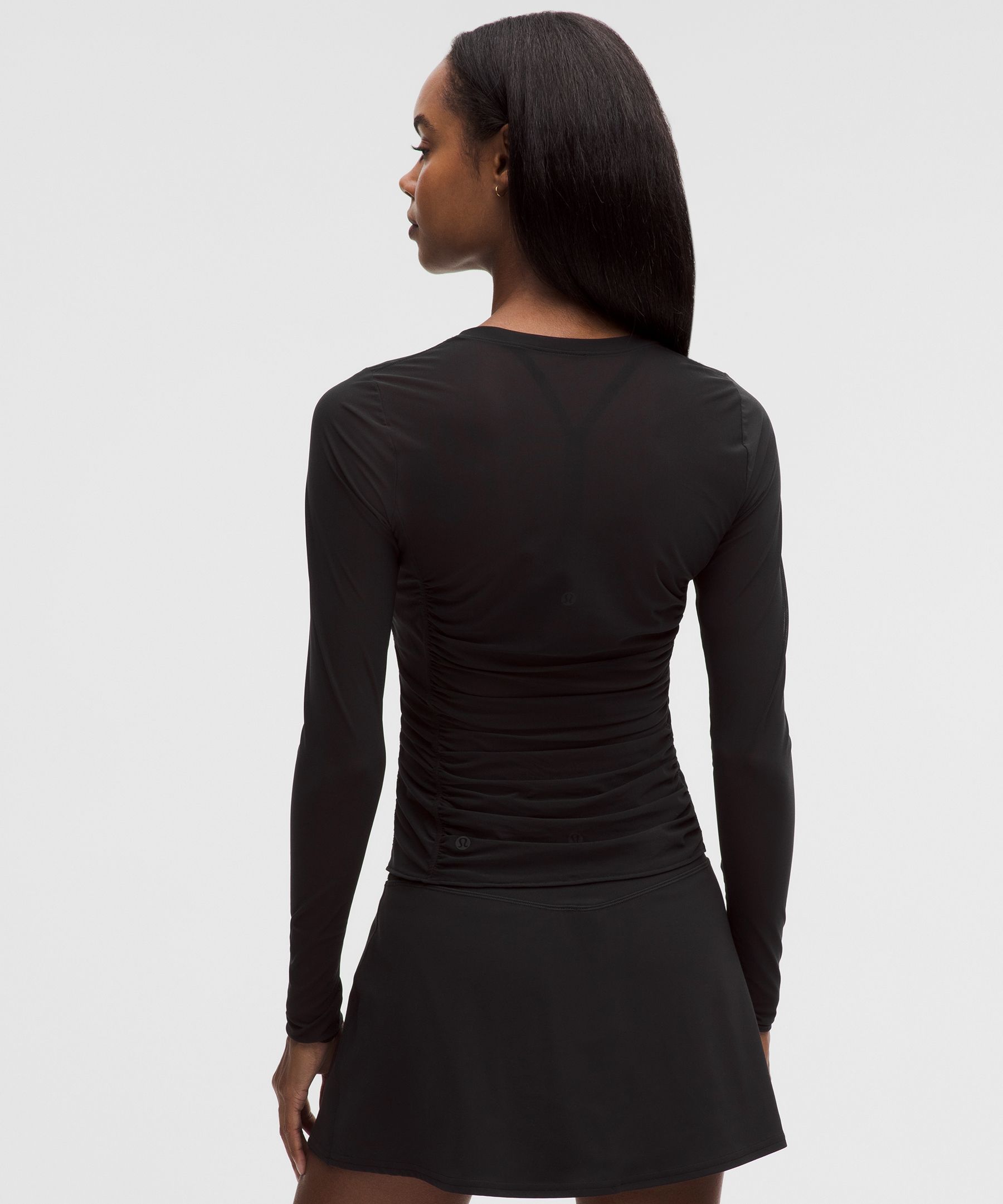 Mesh Ruched Long-Sleeve Shirt