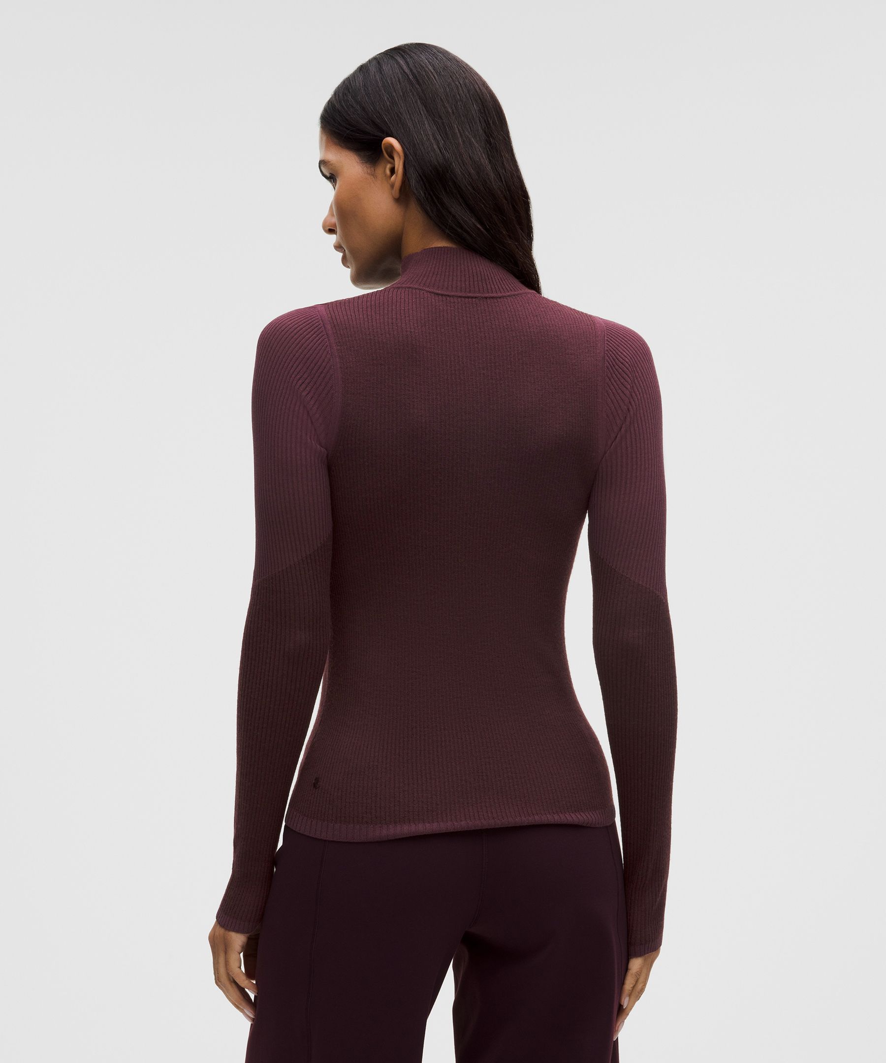 Lululemon Ribbed Merino-blend Turtleneck Sweater In Burgundy