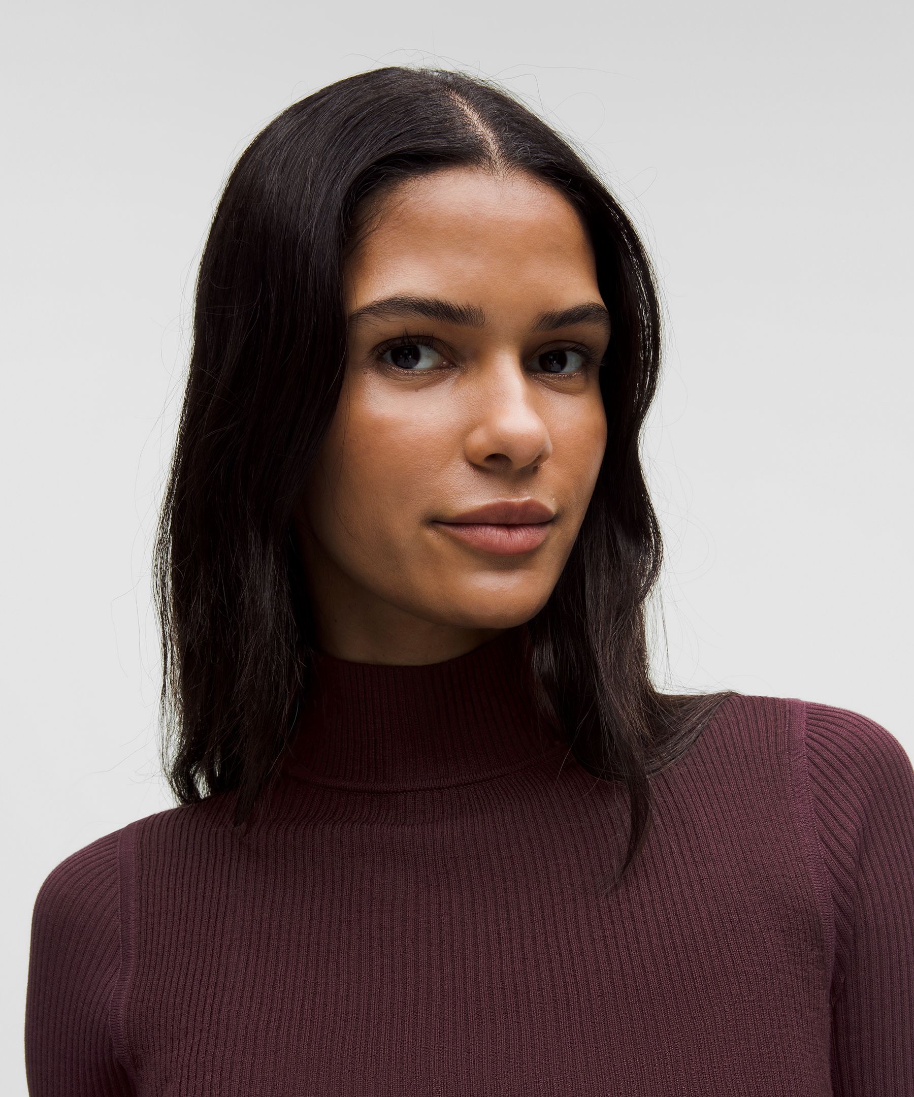 Lululemon Ribbed Merino-blend Turtleneck Sweater In Burgundy