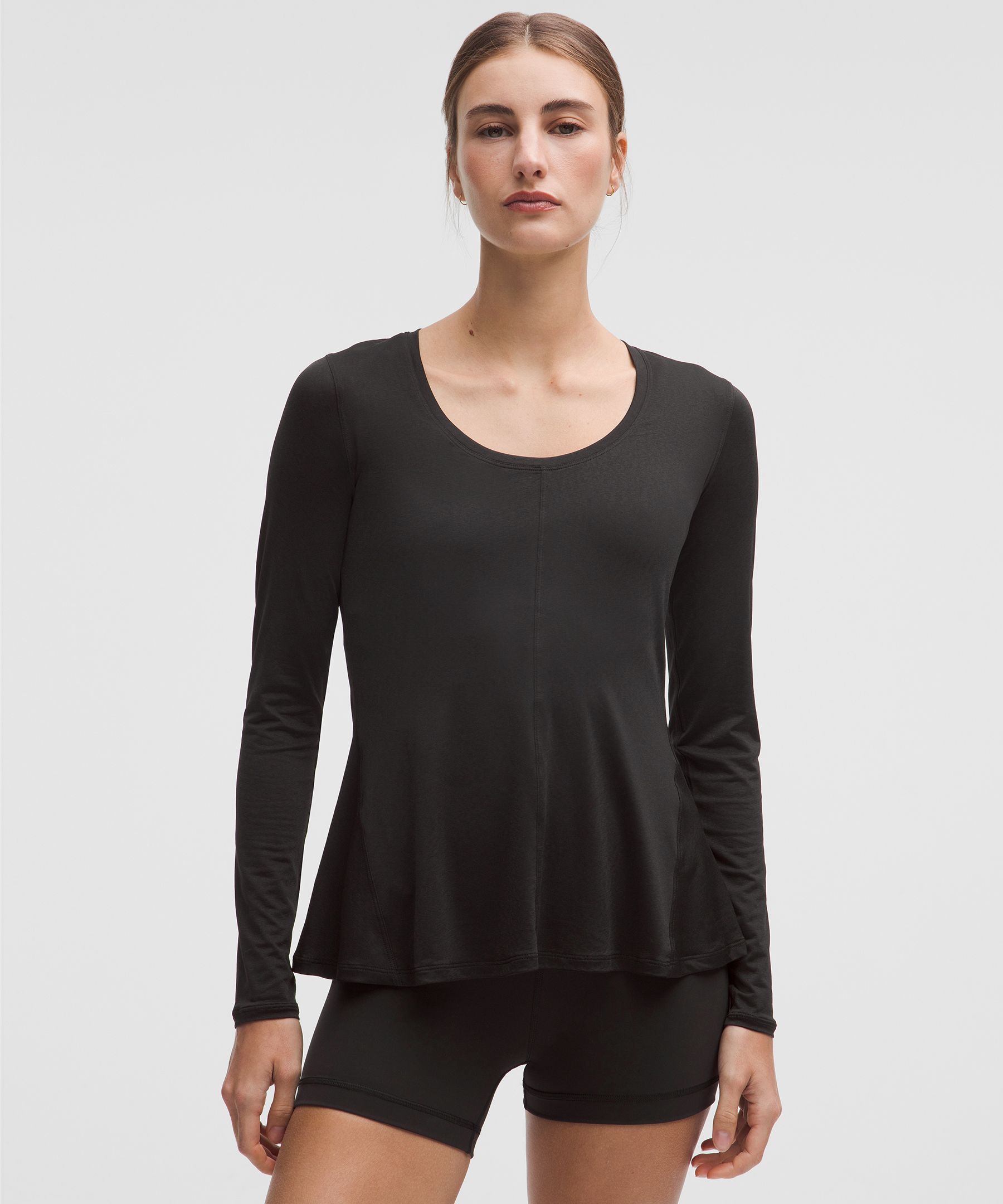 Lightweight Flowy Hem Long-Sleeve Shirt