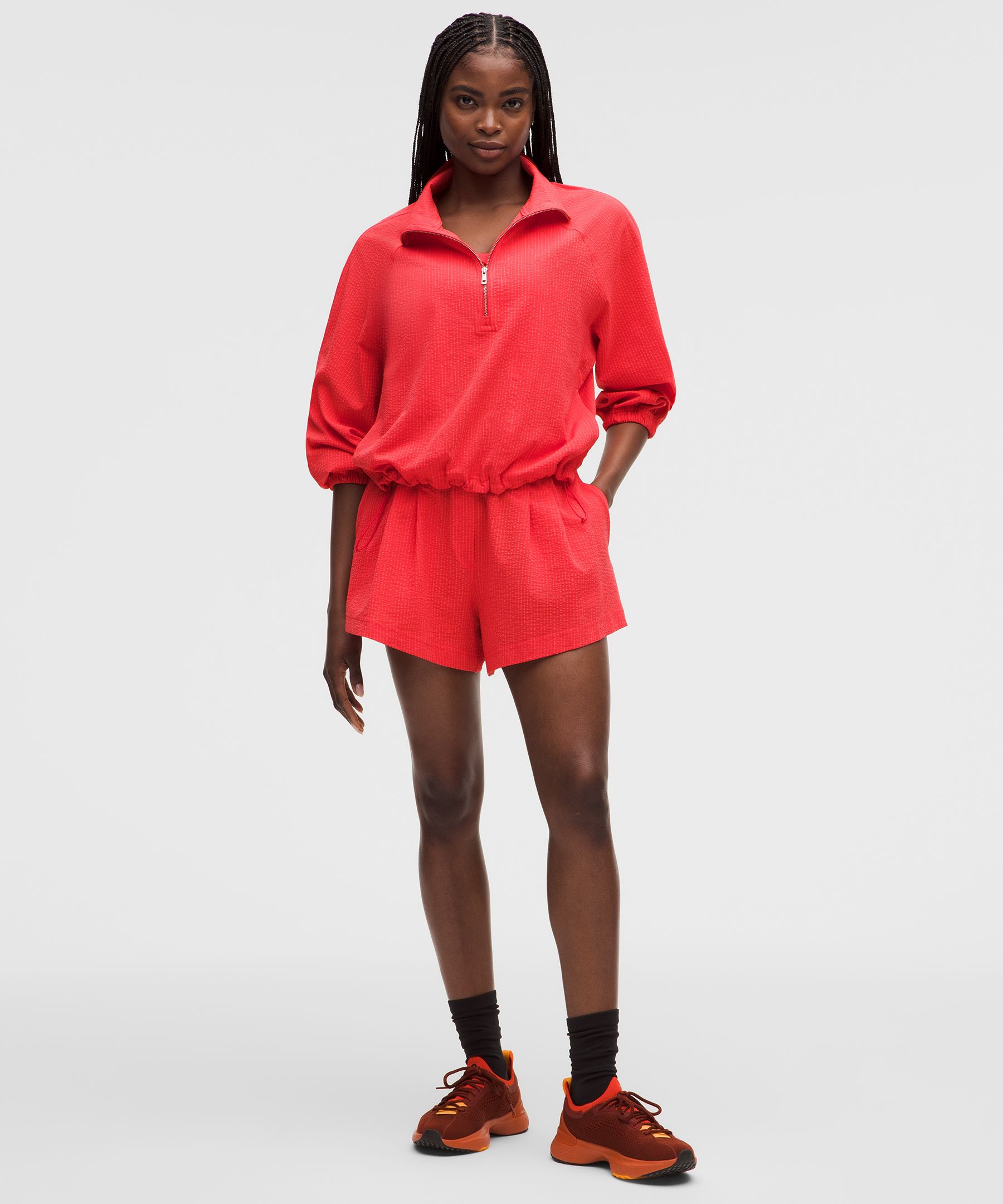 Sudadera de WovenAir seersucker con medio cierre y cuello funnel