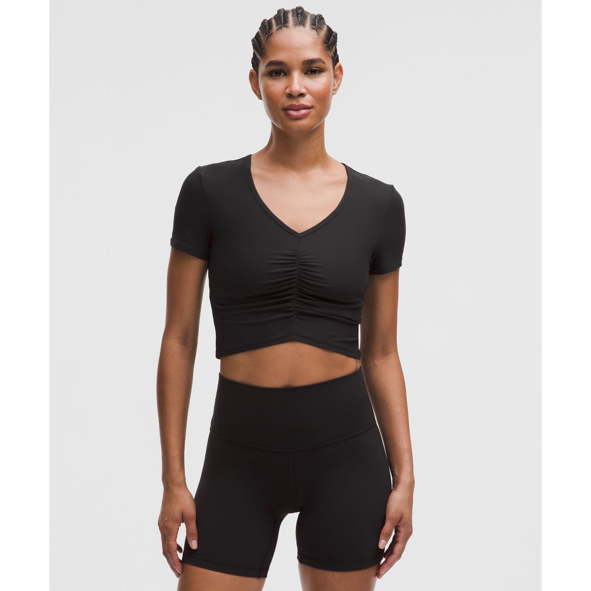 Ruched-Front V-Neck Short-Sleeve Shirt