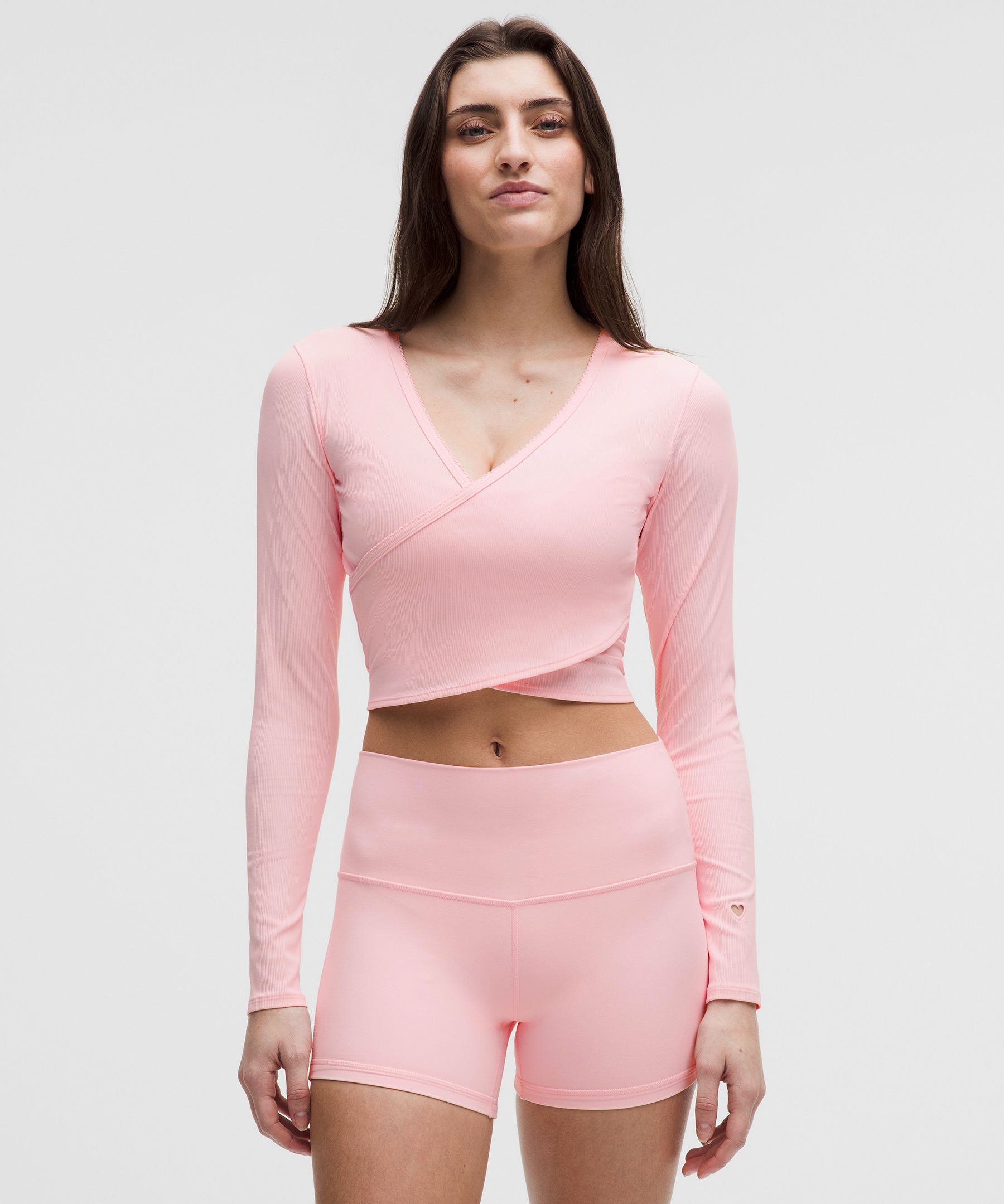 Nulu Ribbed Wrap-Front Long-Sleeve Shirt *Heart