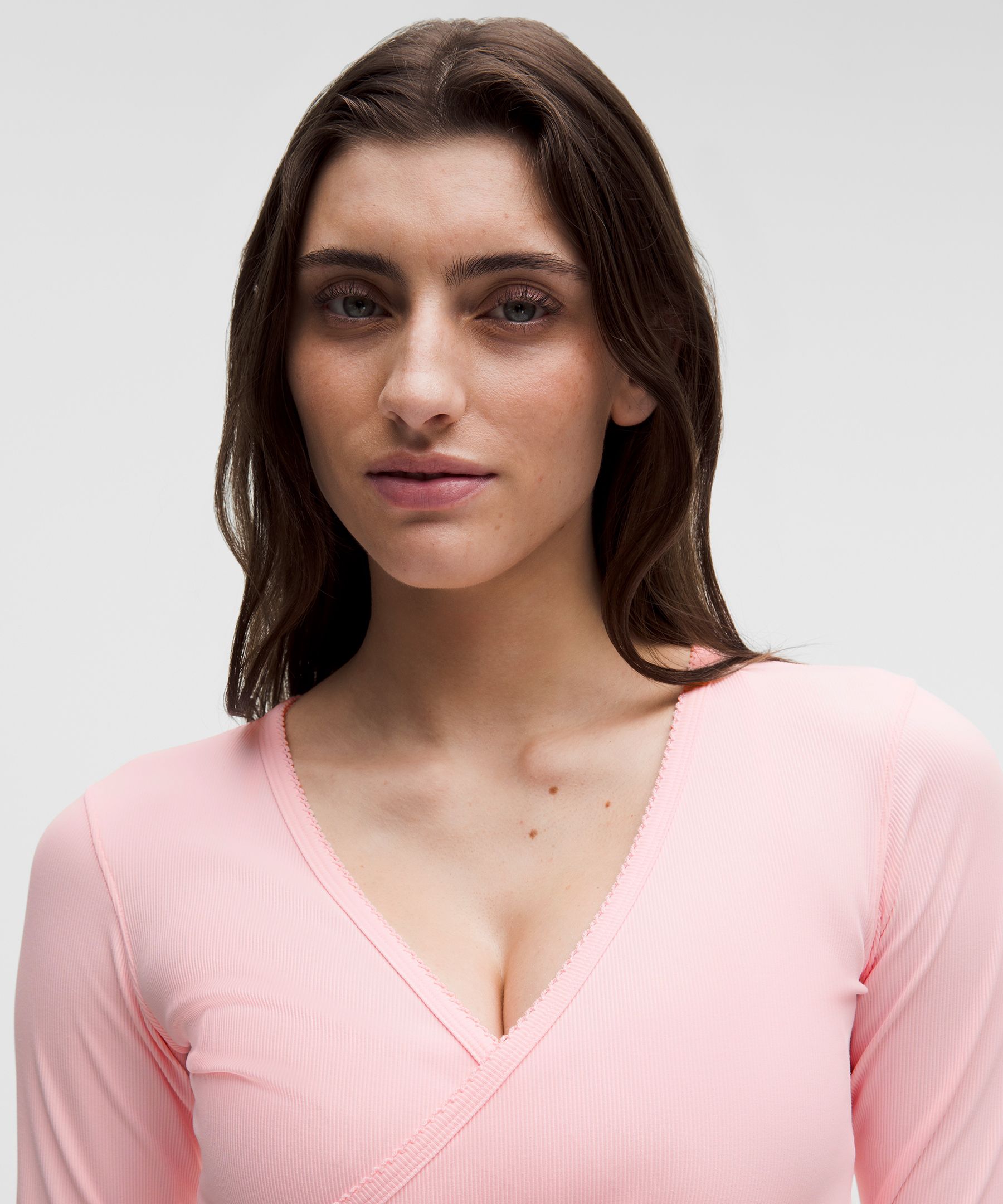 Nulu Ribbed Wrap-Front Long-Sleeve Shirt *Heart