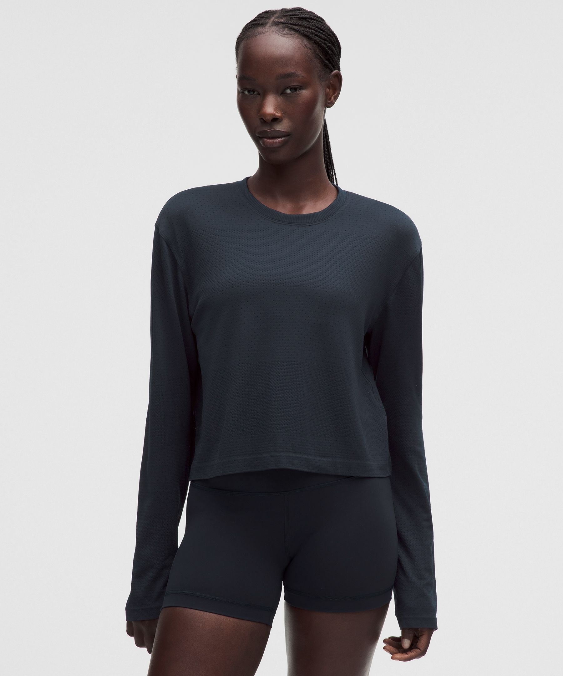Swiftly Perforated Stripe Long-Sleeve Shirt