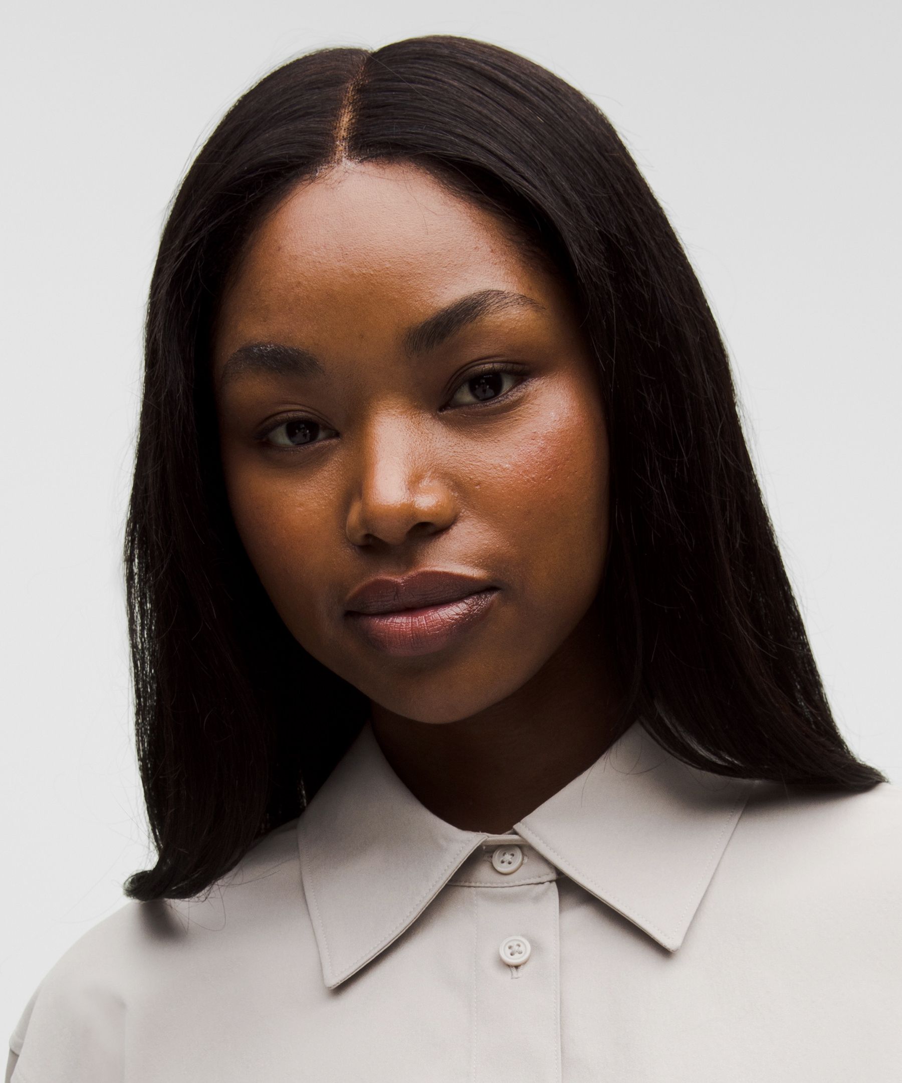 Woven Cropped Button-Up Long-Sleeve Shirt