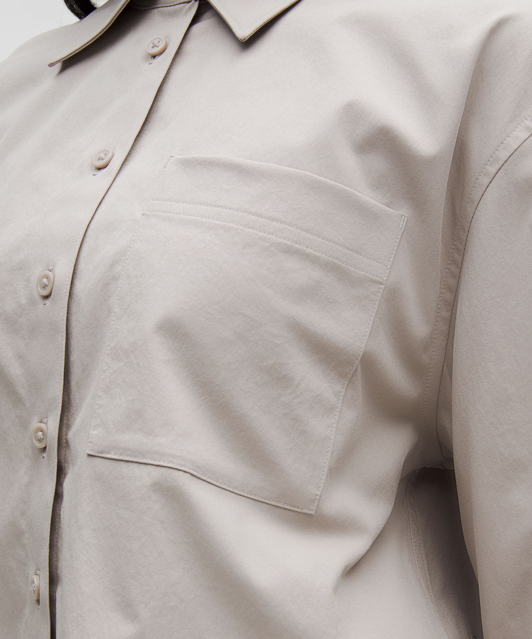 Woven Cropped Button-Up Long-Sleeve Shirt