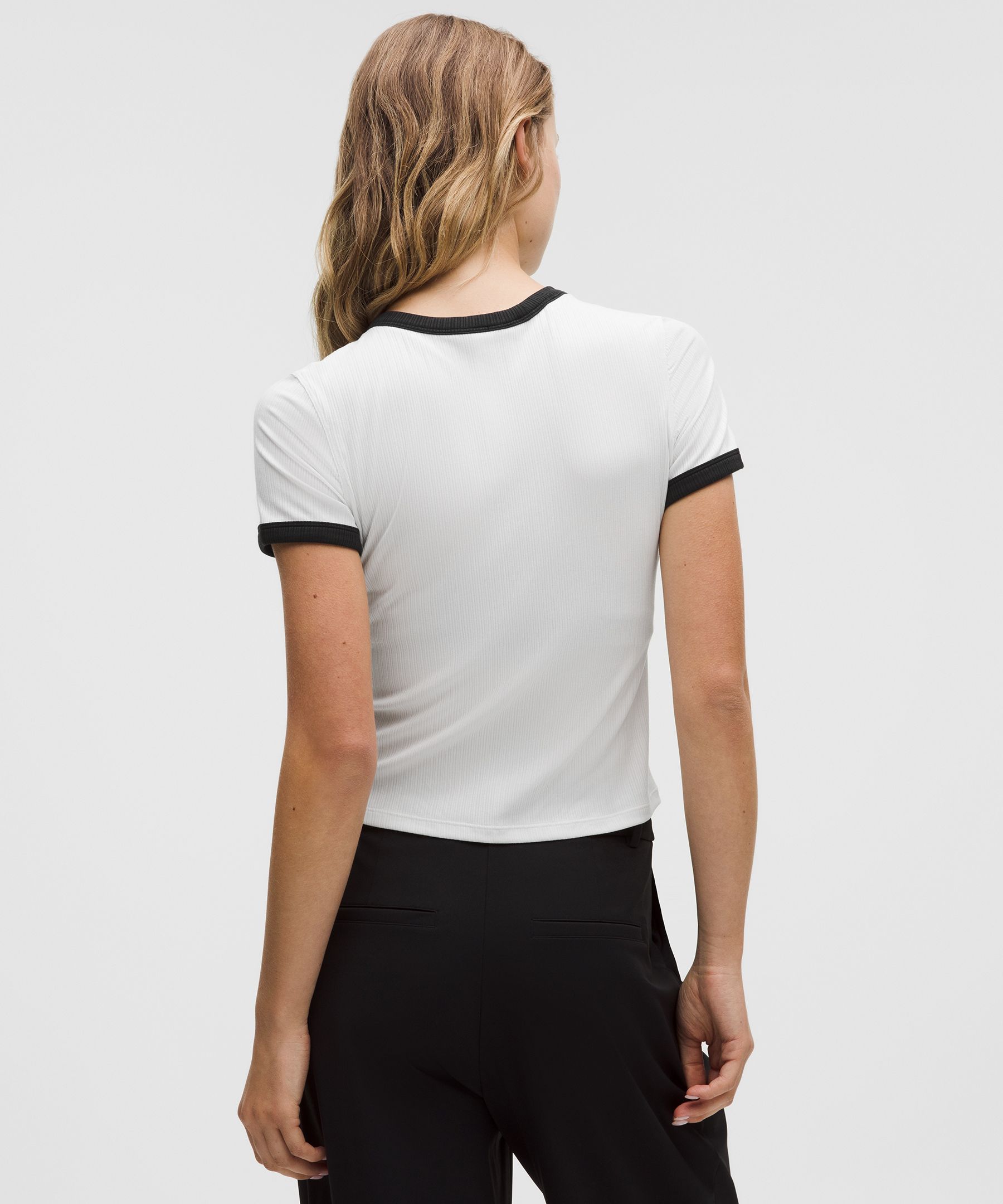 Hold Tight Micro-Rib Straight-Hem T-Shirt
