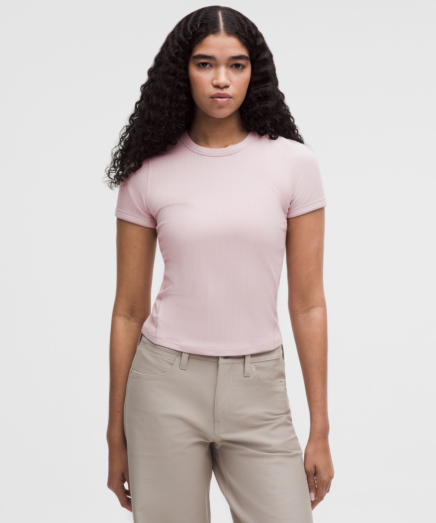 Hold Tight Micro-Rib Straight-Hem T-Shirt