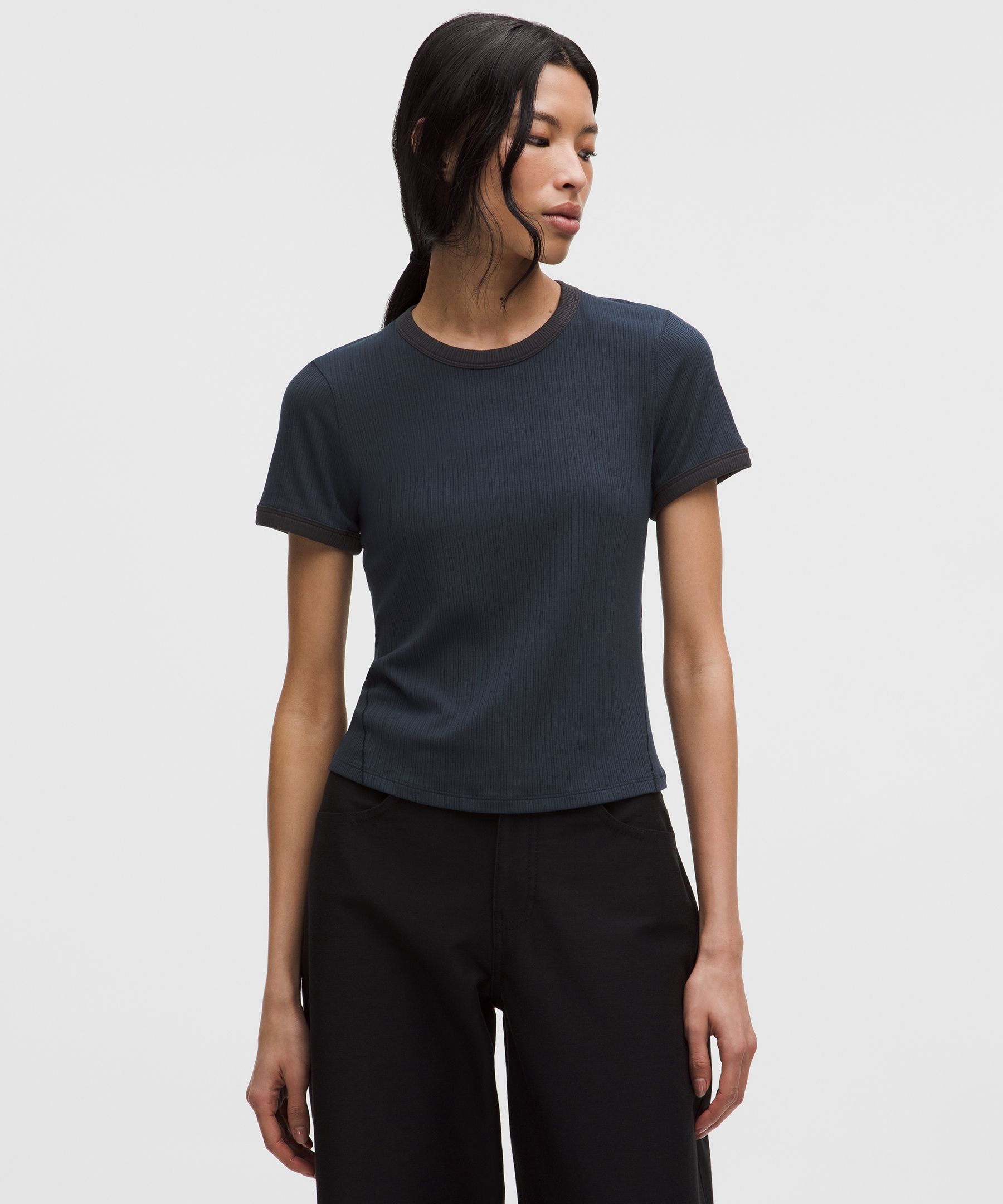 Hold Tight Micro-Rib Straight-Hem T-Shirt