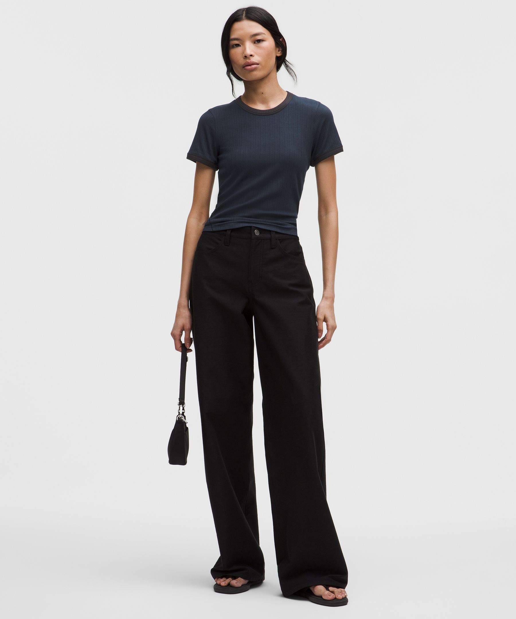 Hold Tight Micro-Rib Straight-Hem T-Shirt