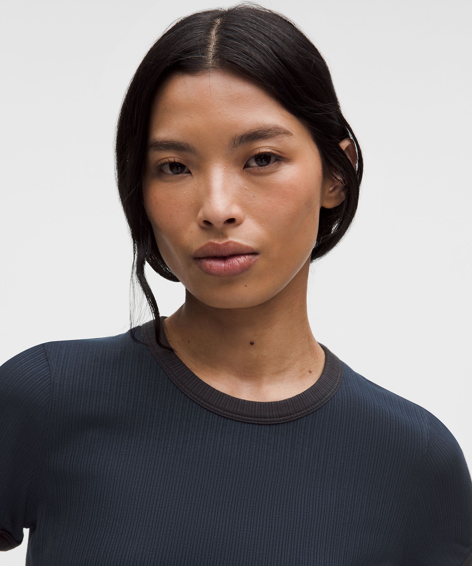 Hold Tight Micro-Rib Straight-Hem T-Shirt