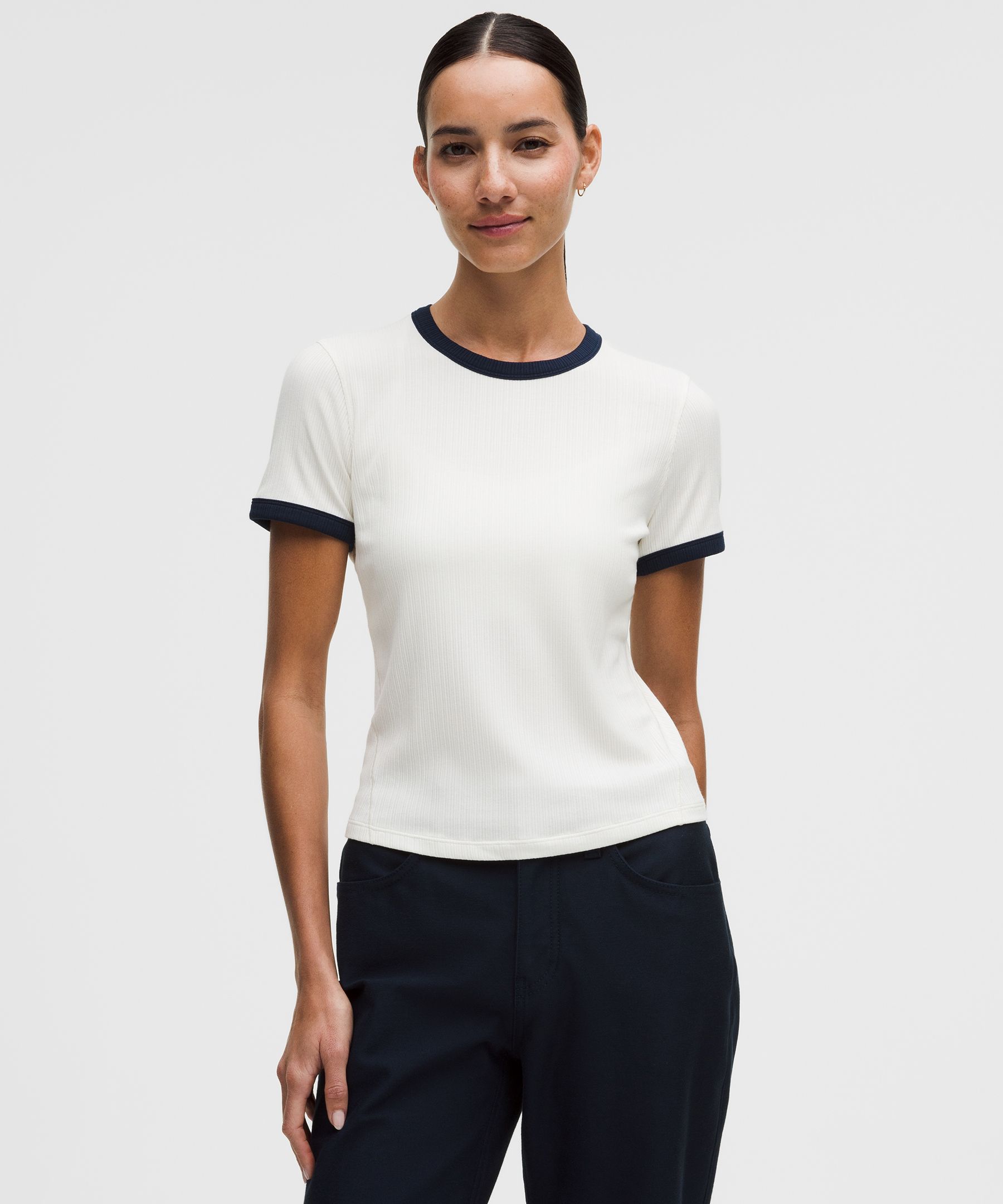 Hold Tight Micro-Rib Straight-Hem T-Shirt