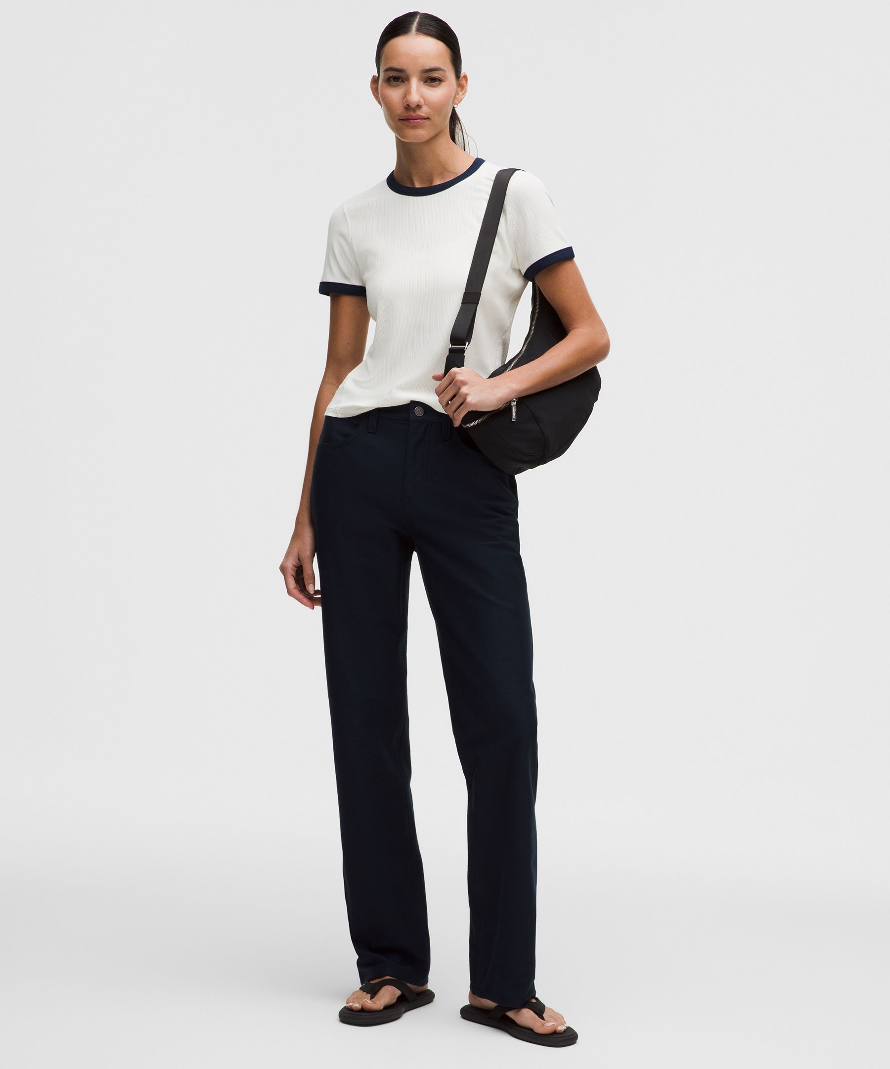 Hold Tight Micro-Rib Straight-Hem T-Shirt