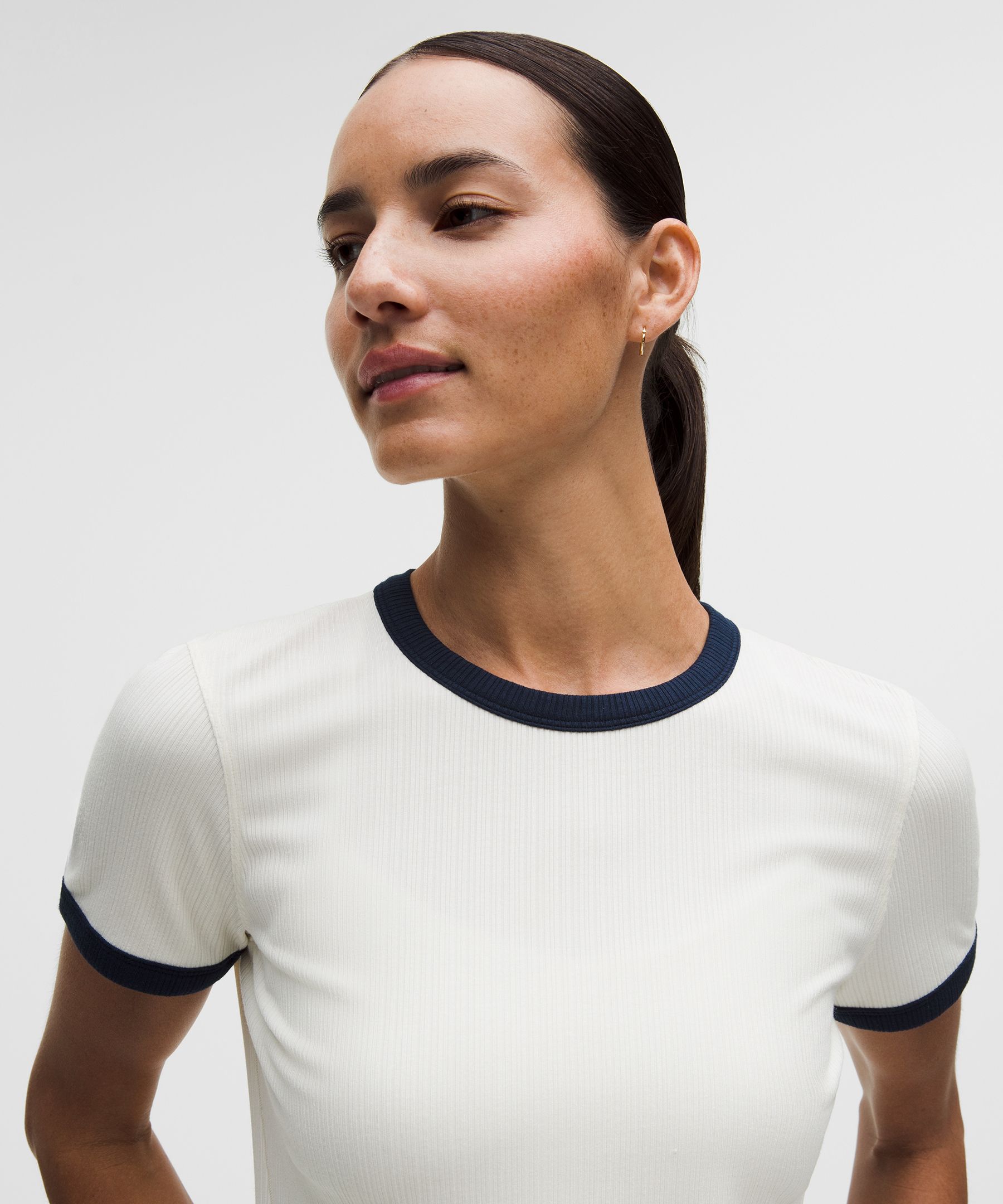 Hold Tight Micro-Rib Straight-Hem T-Shirt