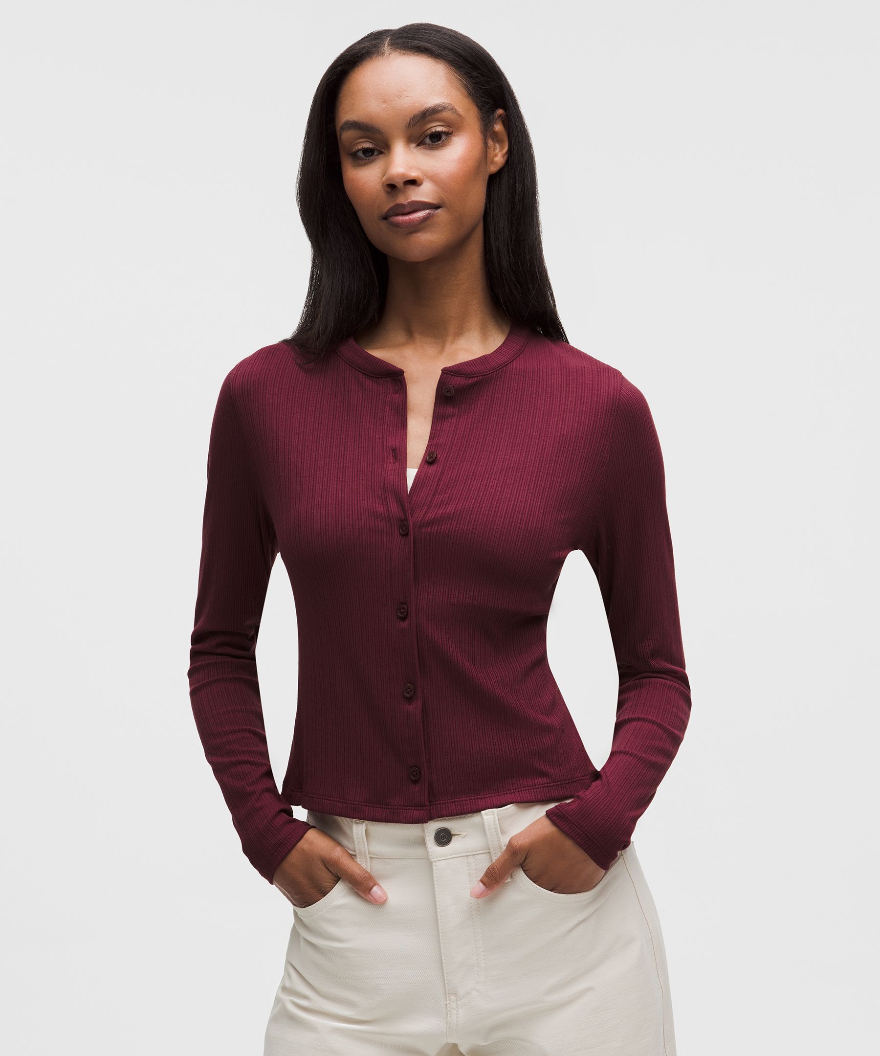 Hold Tight Micro-Rib Cardigan - Burgundy