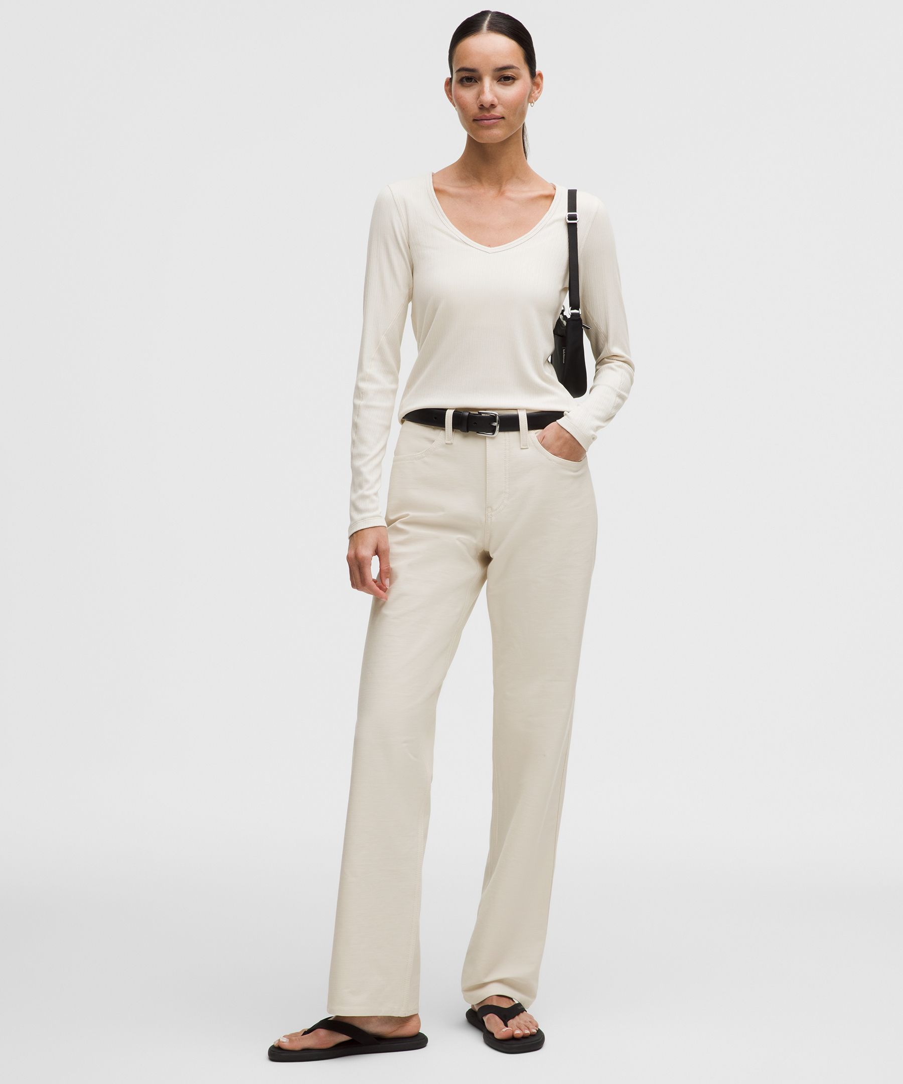 Hold Tight Micro-Rib V-Neck Long-Sleeve Shirt