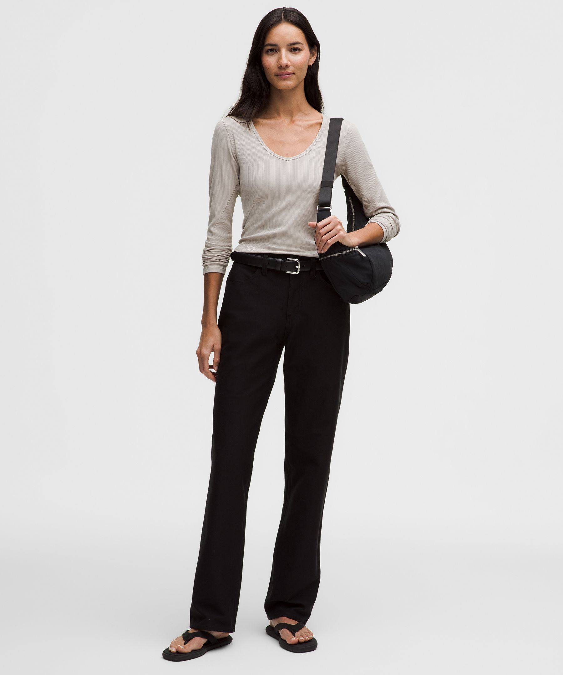 Hold Tight Micro-Rib V-Neck Long-Sleeve Shirt