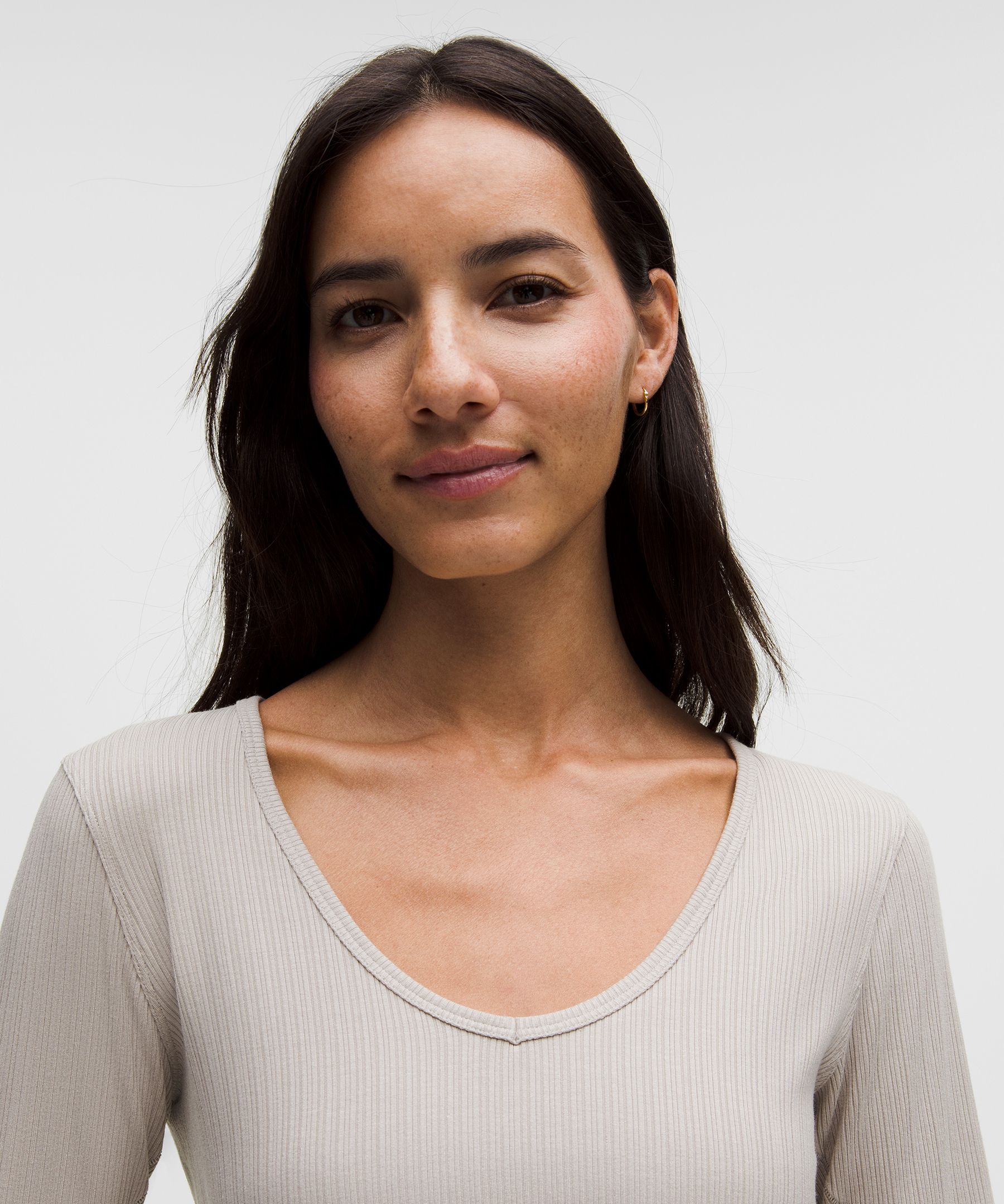 Hold Tight Micro-Rib V-Neck Long-Sleeve Shirt