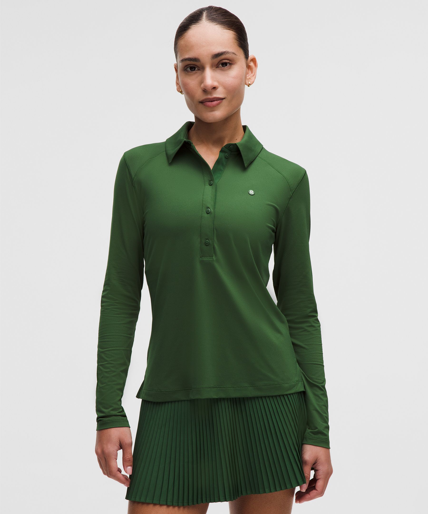 lululemon – Women’s Quick-Dry Long-Sleeve Polo Shirt Straight Hem – Color Green – Size 6