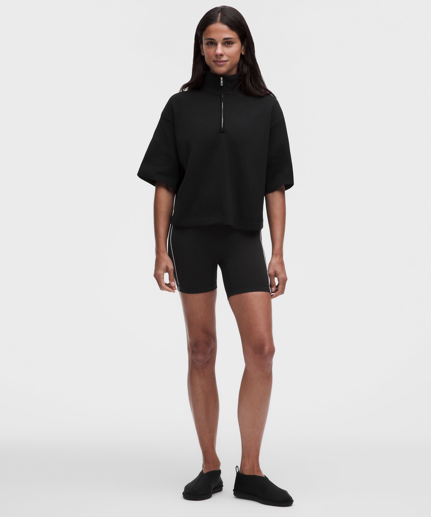 Structured Knit Half-Zip Short-Sleeve Shirt
